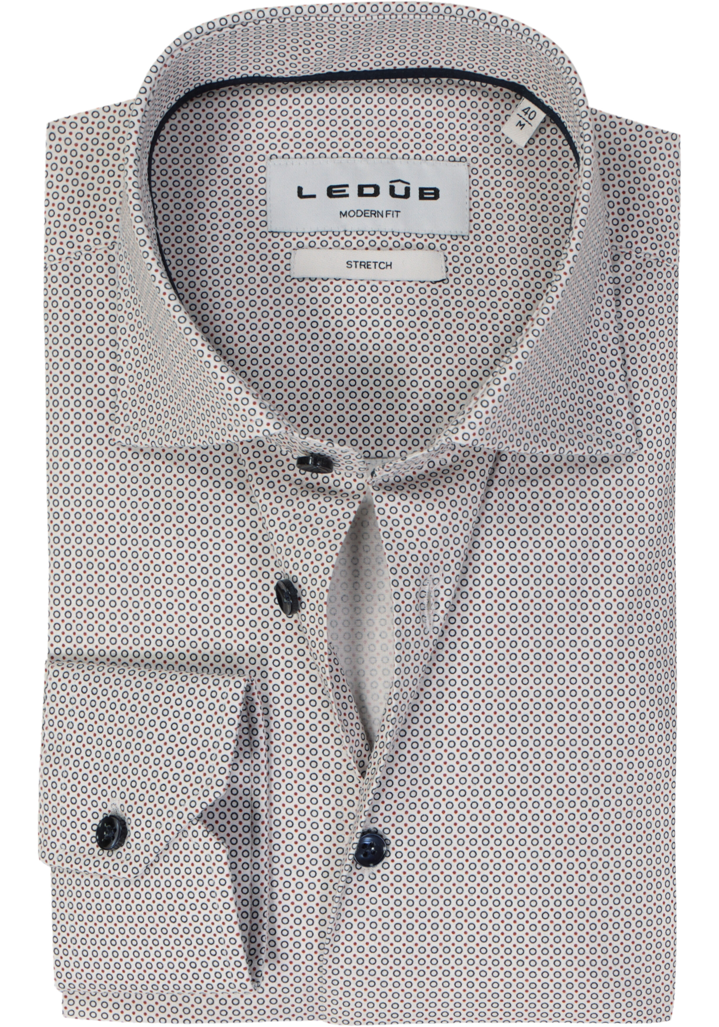 Ledub modern fit overhemd, popeline, donkerblauw met wit dessin