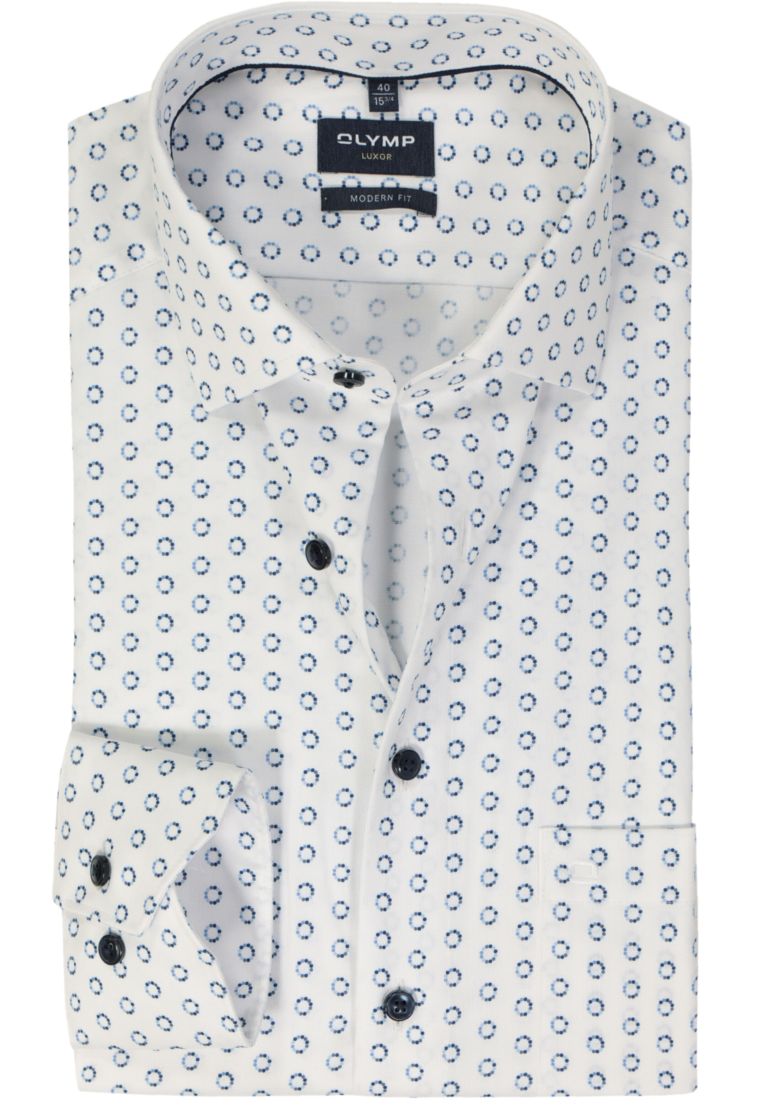 OLYMP modern fit overhemd, mouwlengte 7, dobby, wit dessin