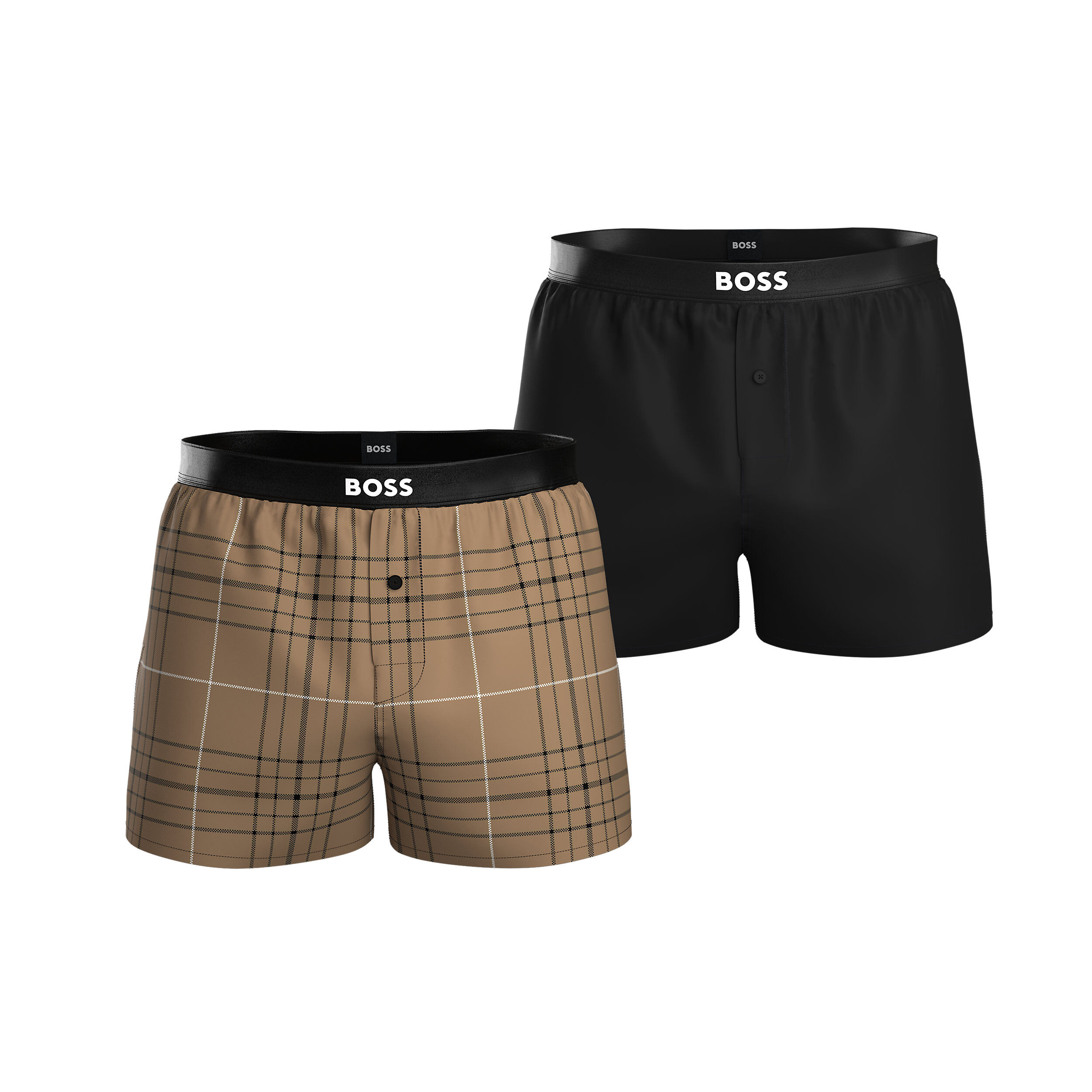 HUGO BOSS boxershorts woven (2-pack), heren boxers wijd model, zwart en beige geruit