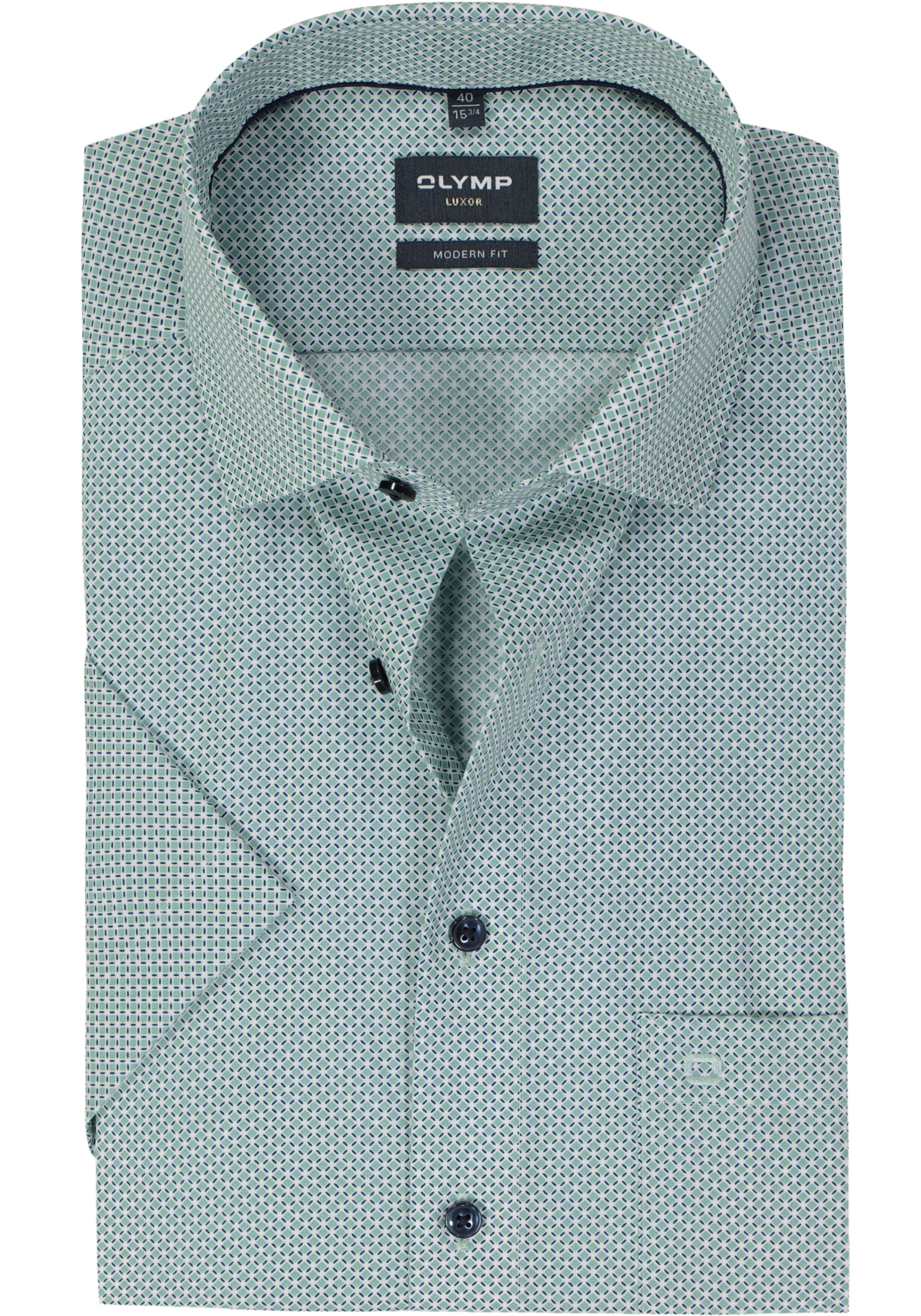 OLYMP modern fit overhemd, korte mouw, popeline, groen dessin
