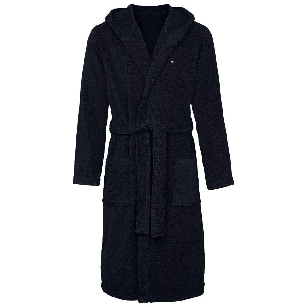 Tommy Hilfiger heren badjas, dik badstof met capuchon, blauw