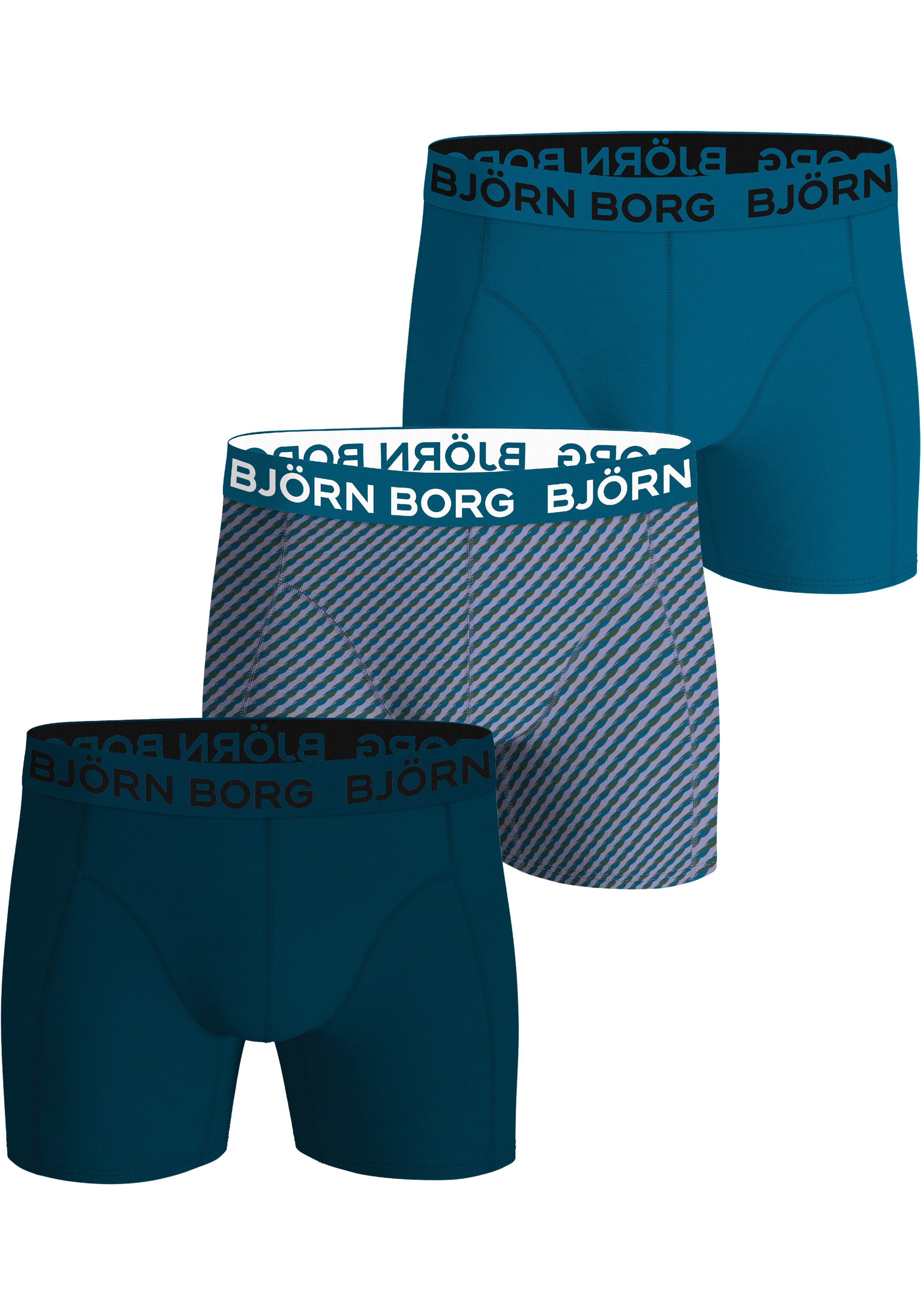 Bjorn Borg Cotton Stretch boxers, heren boxers normale lengte (3-pack), 3 tinten petrol blauw-groen