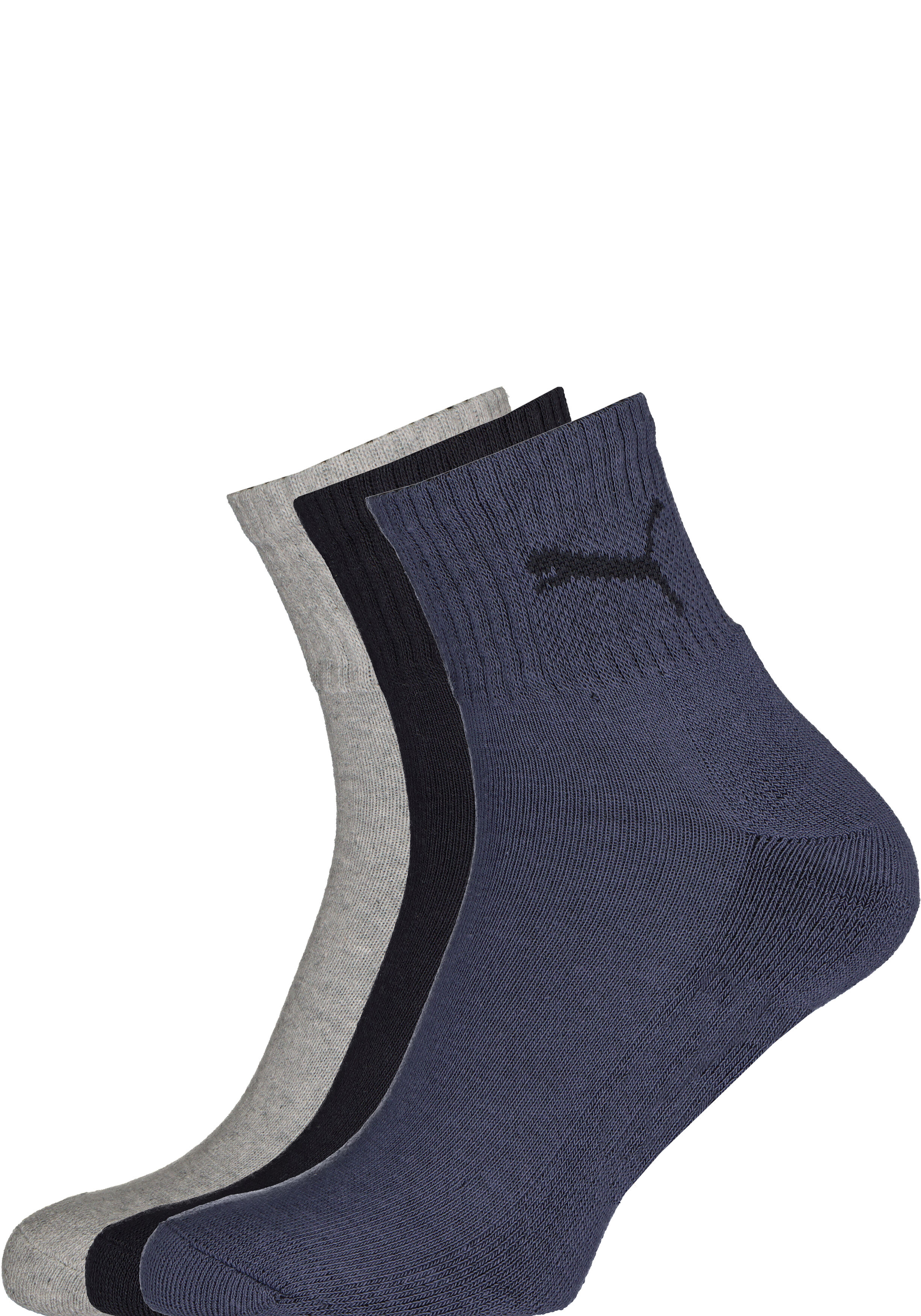 Puma short crew 3-Pack, navy, grijs en blauw
