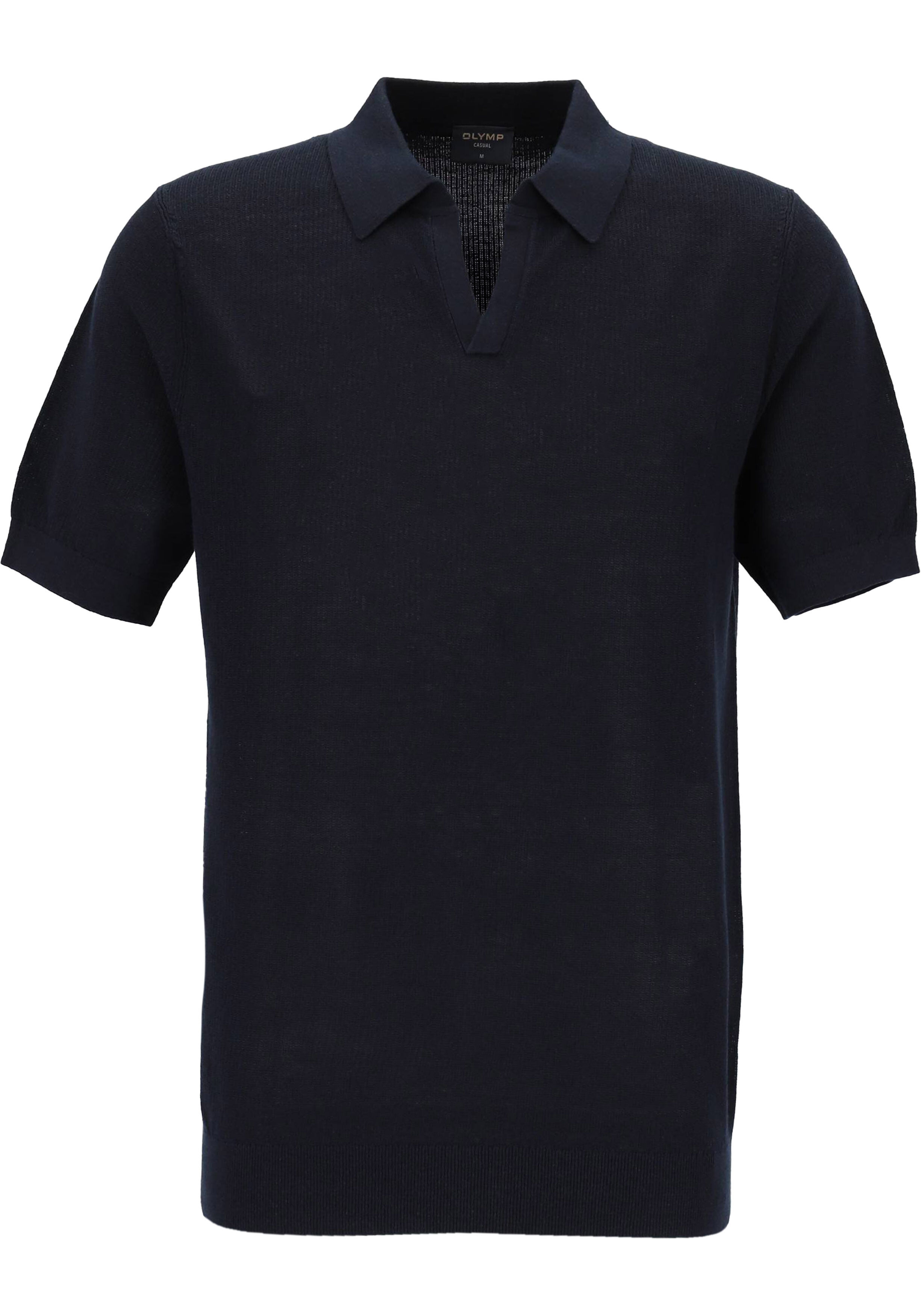 OLYMP modern fit gebreide polo katoen met hennep, structuur, korte mouw, marine blauw
