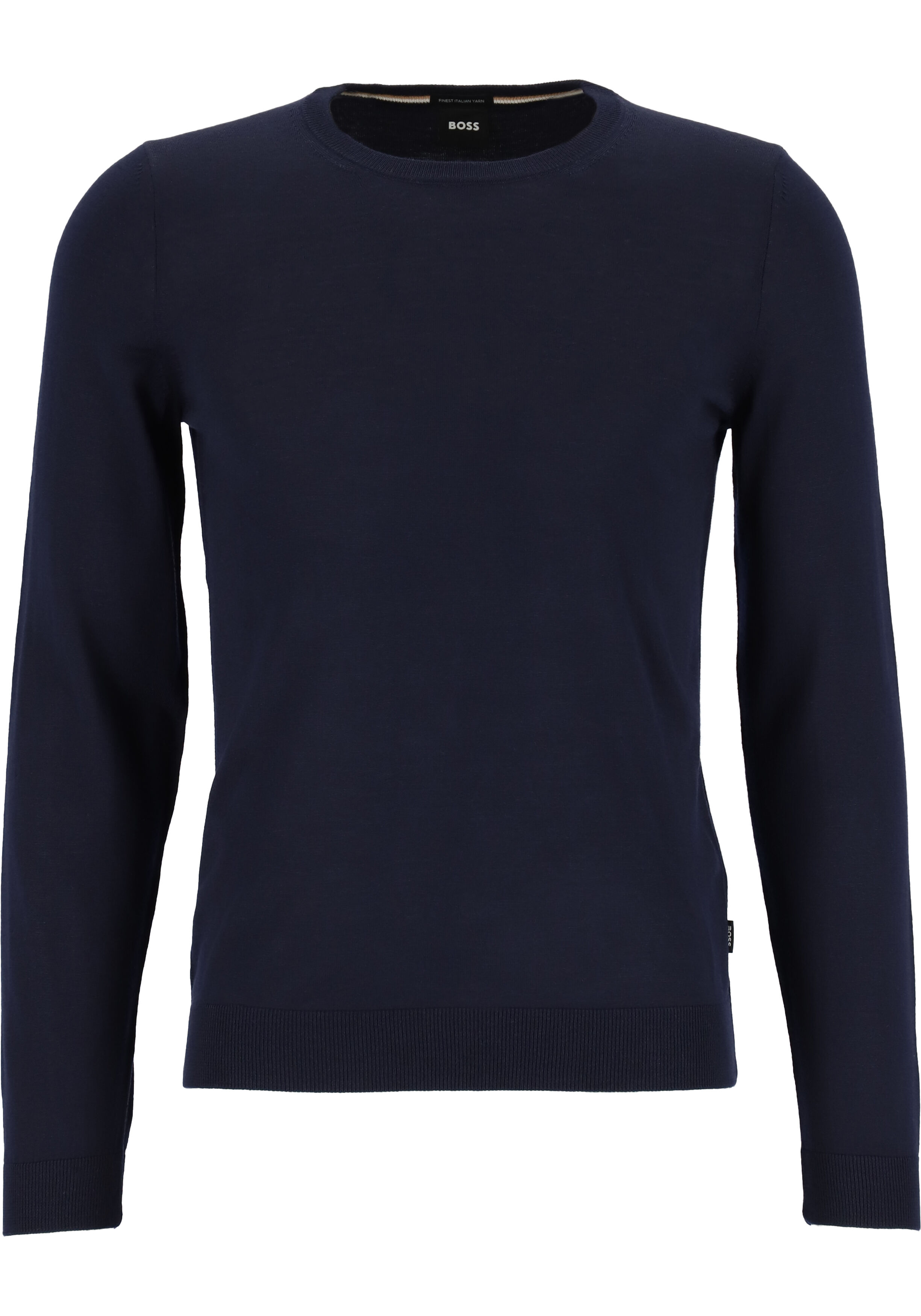 BOSS Leno heren trui wol, slim fit met O-hals, donkerblauw
