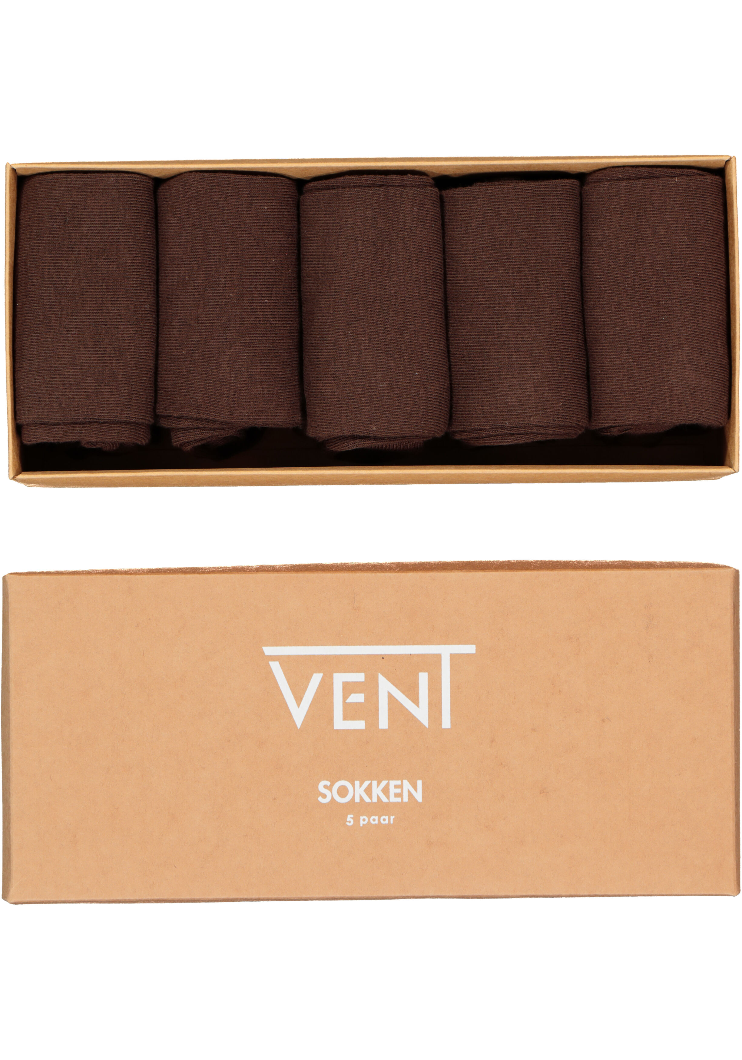 VENT herensokken katoen (5-pack), donkerbruin
