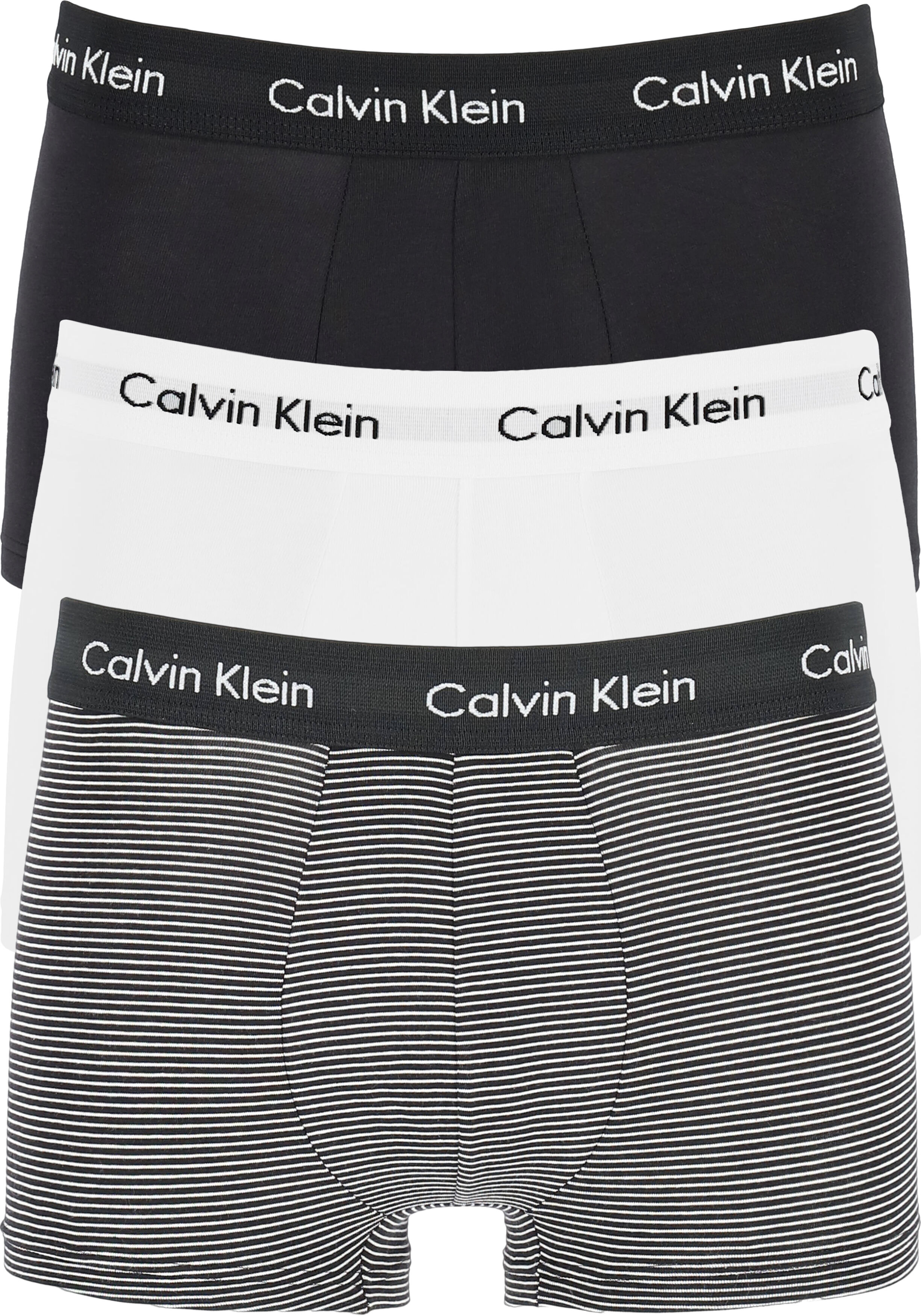 Calvin Klein low rise trunks (3-pack), lage heren boxers kort, zwart, wit en gestreept