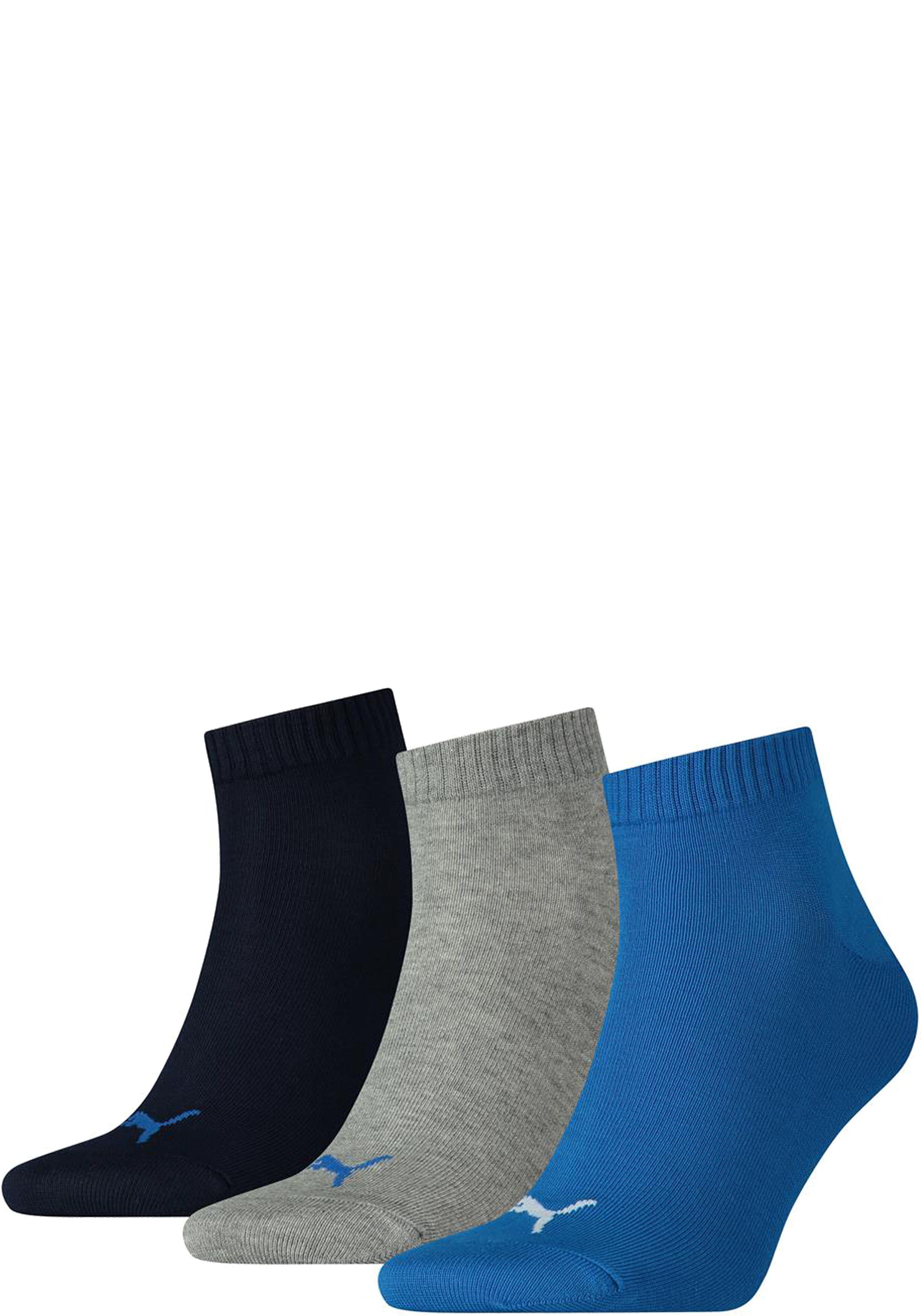 Puma Unisex Quarter Plain (3-pack), unisex hoge enkelsokken, blauw, kobalt, grijs melange