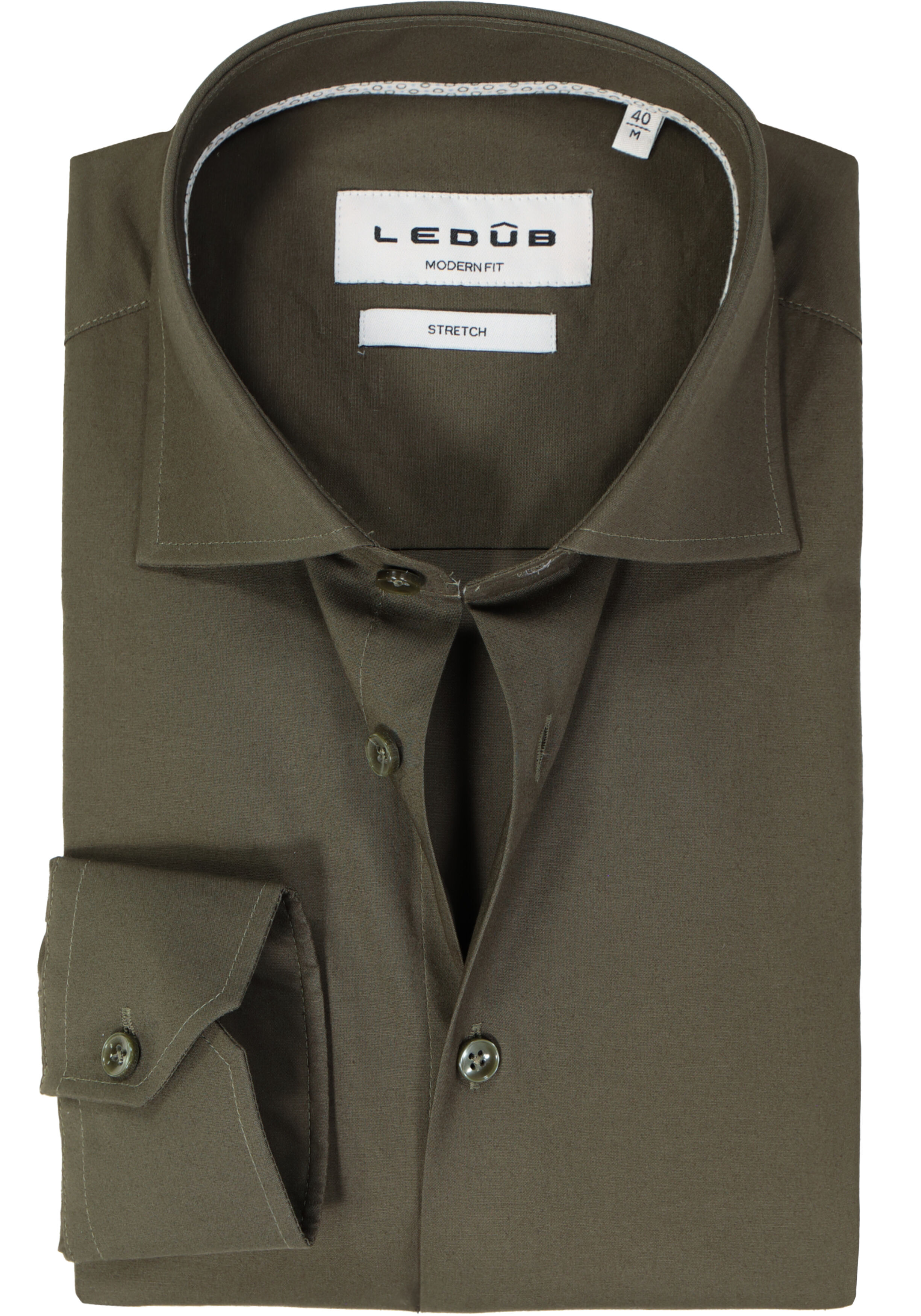 Ledub modern fit overhemd, popeline, donker olijfgroen
