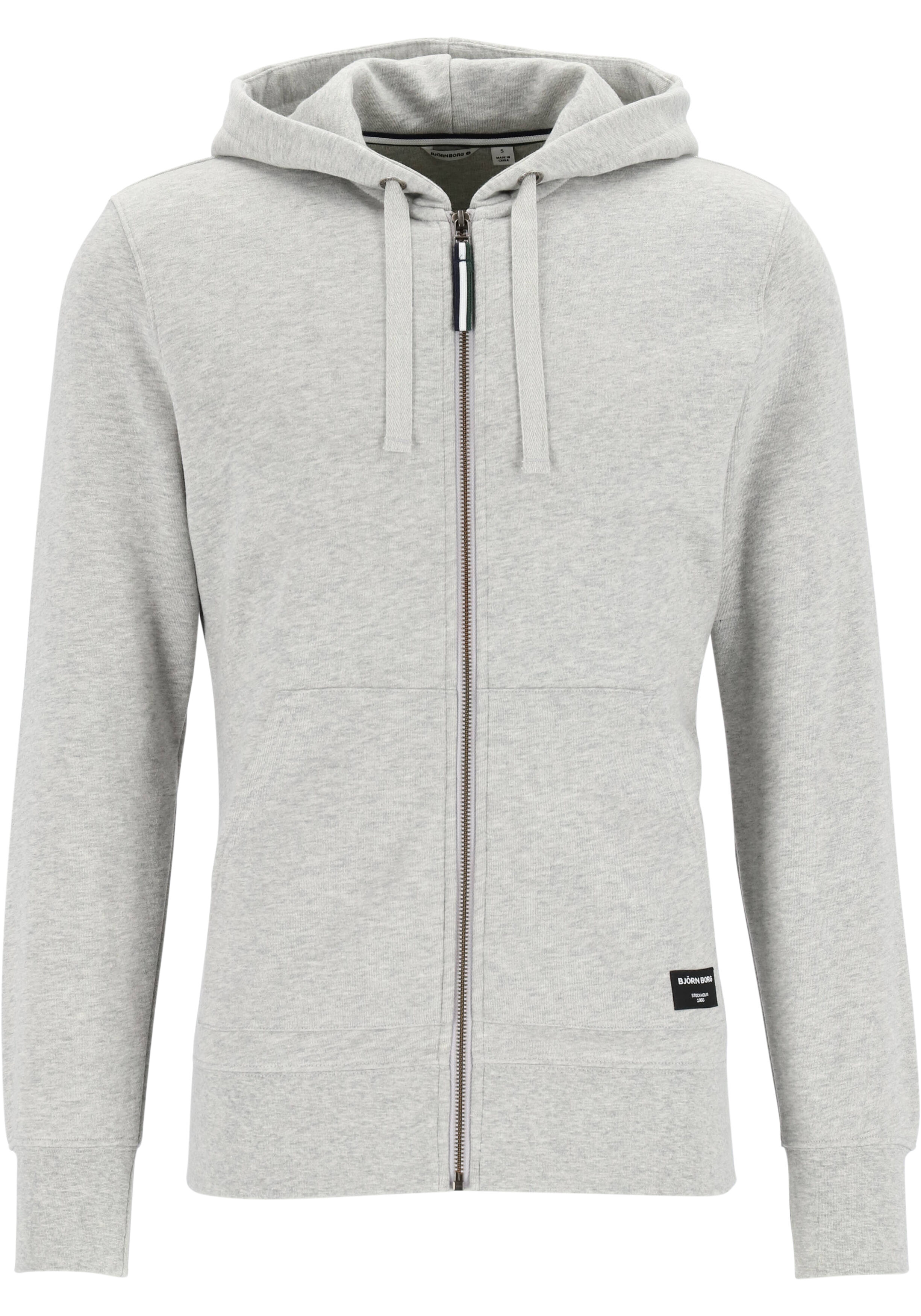Bjorn Borg hoodie jacket, heren sweatvest dik, lichtgrijs melange
