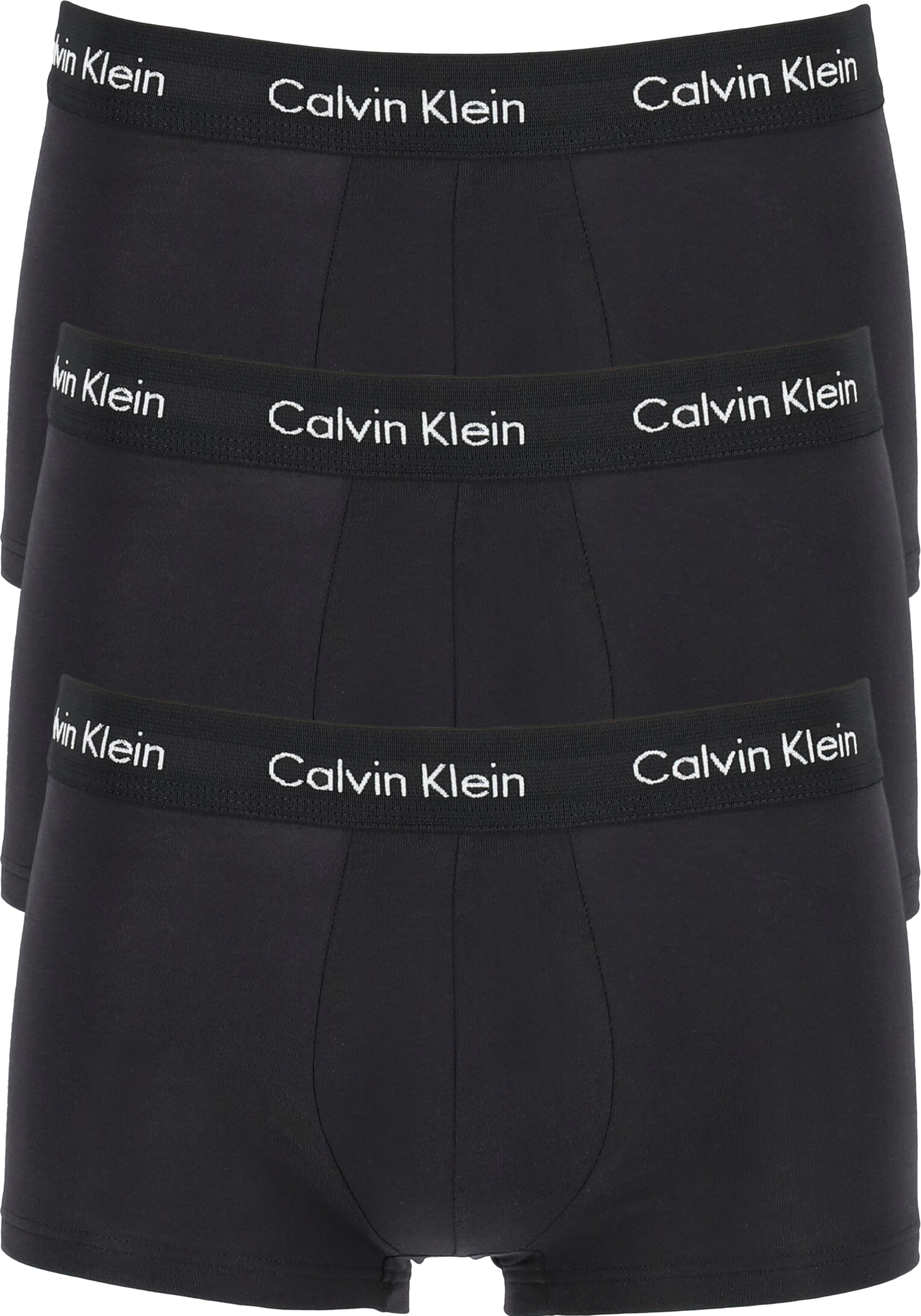 Calvin Klein low rise trunks (3-pack), lage heren boxers kort, zwart met zwarte tailleband
