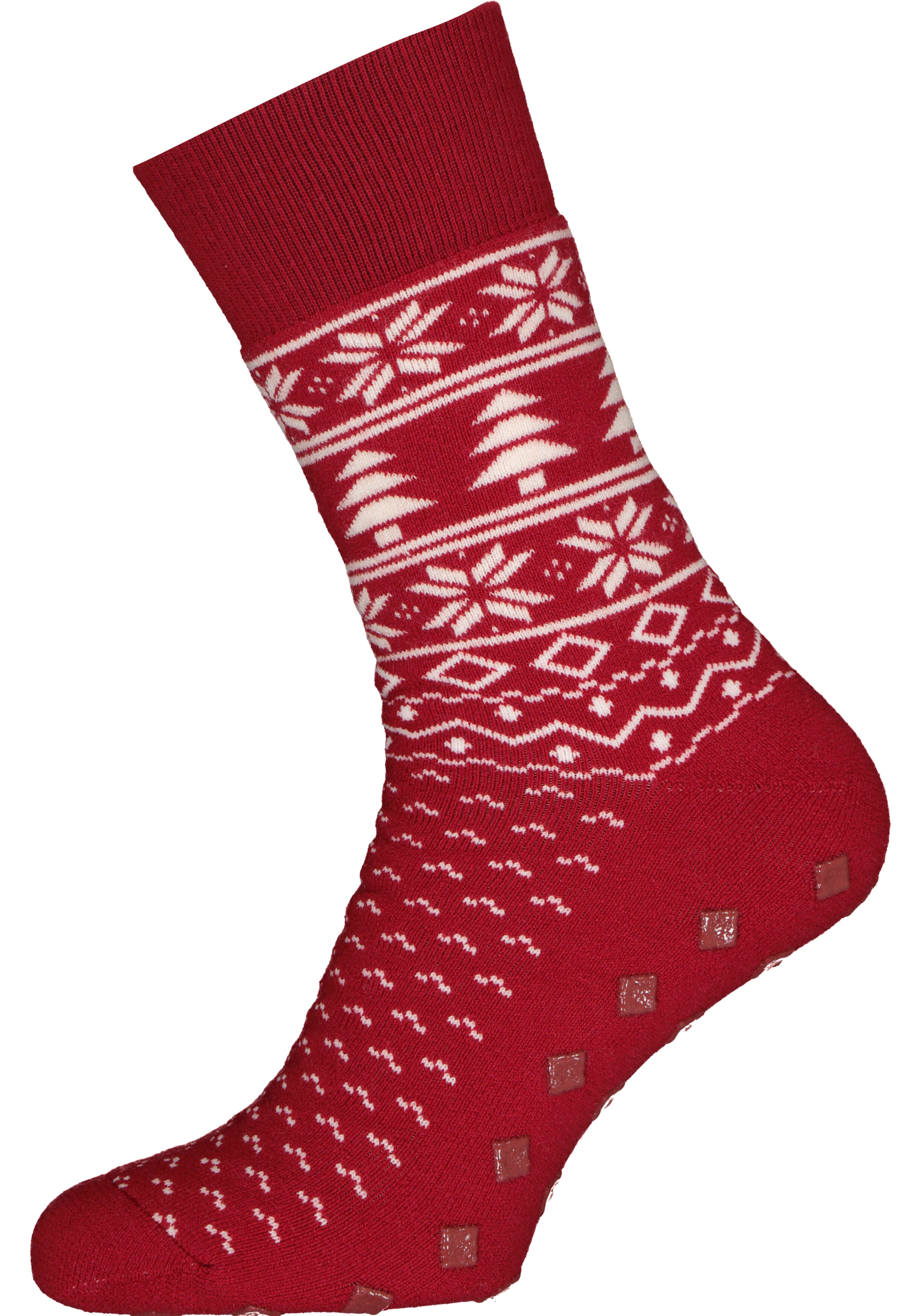 Burlington Homepads Fair Isle, huissokken winter, donkerrood met wit