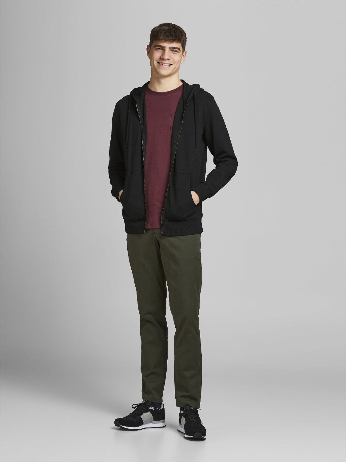 JACK & JONES Basic sweat zip hood slim fit, heren sweatvest katoenmengsel met capuchon, zwart