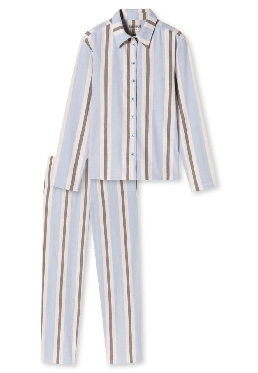 SCHIESSER Selected! Premium pyjamaset, dames pyjama lang flanel biologisch katoen gestreept lila