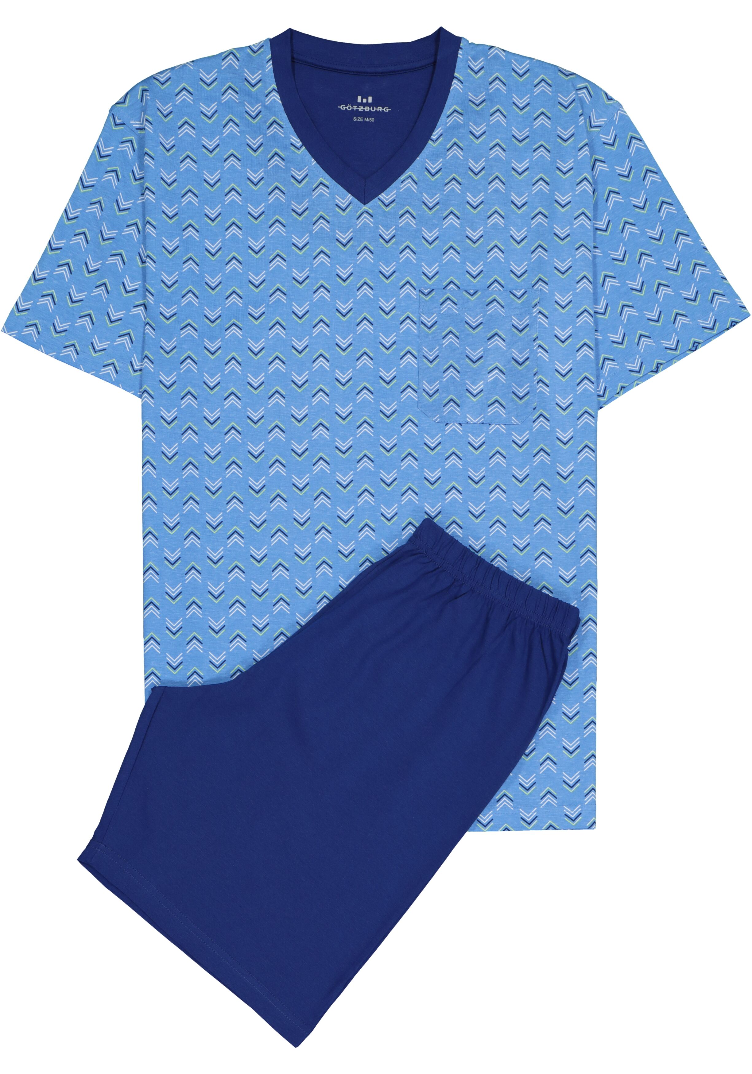 Gotzburg heren shortama V-hals, middenblauw dessin