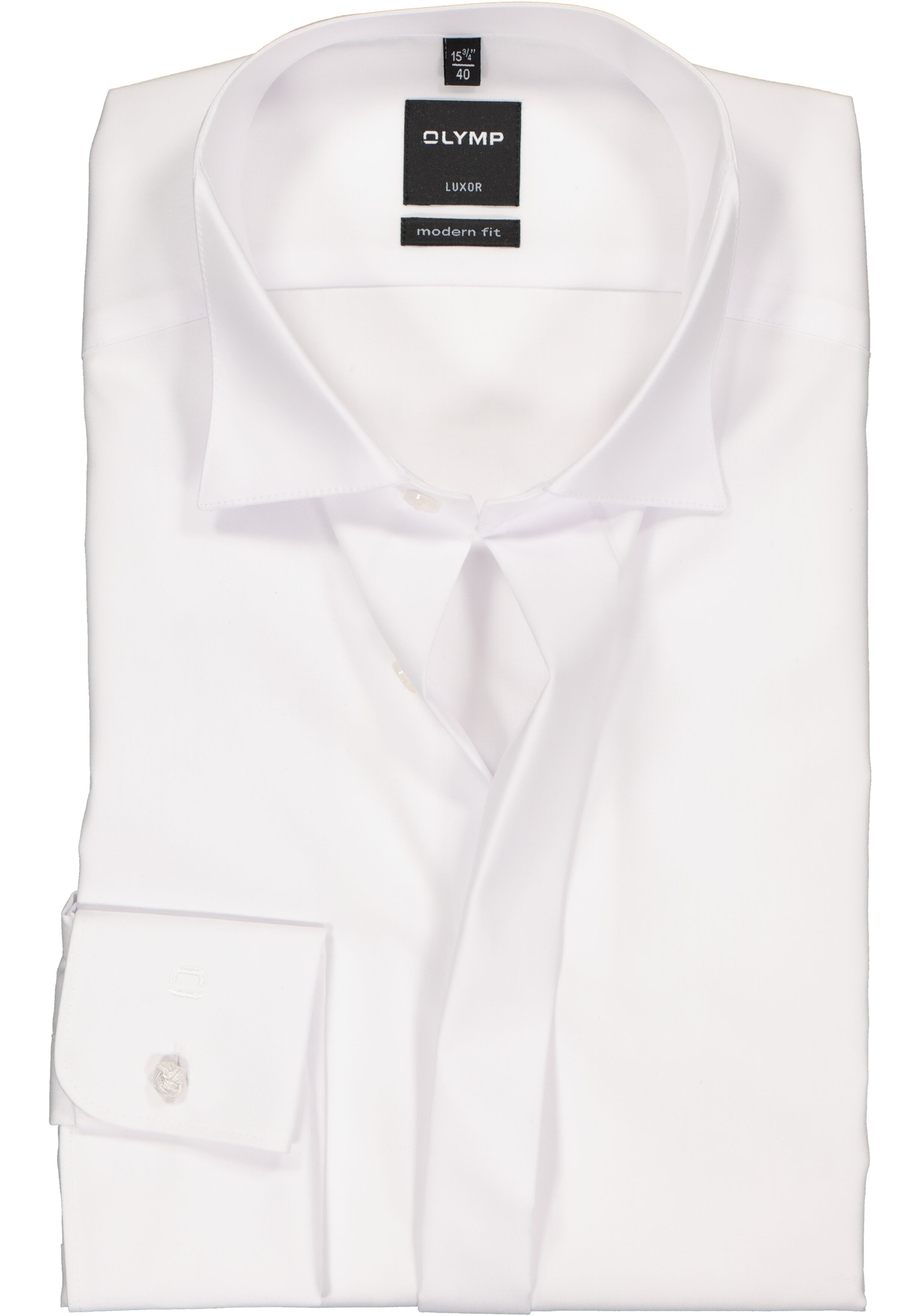 OLYMP Luxor modern fit overhemd, smoking overhemd, mouwlengte 7, wit met wing kraag