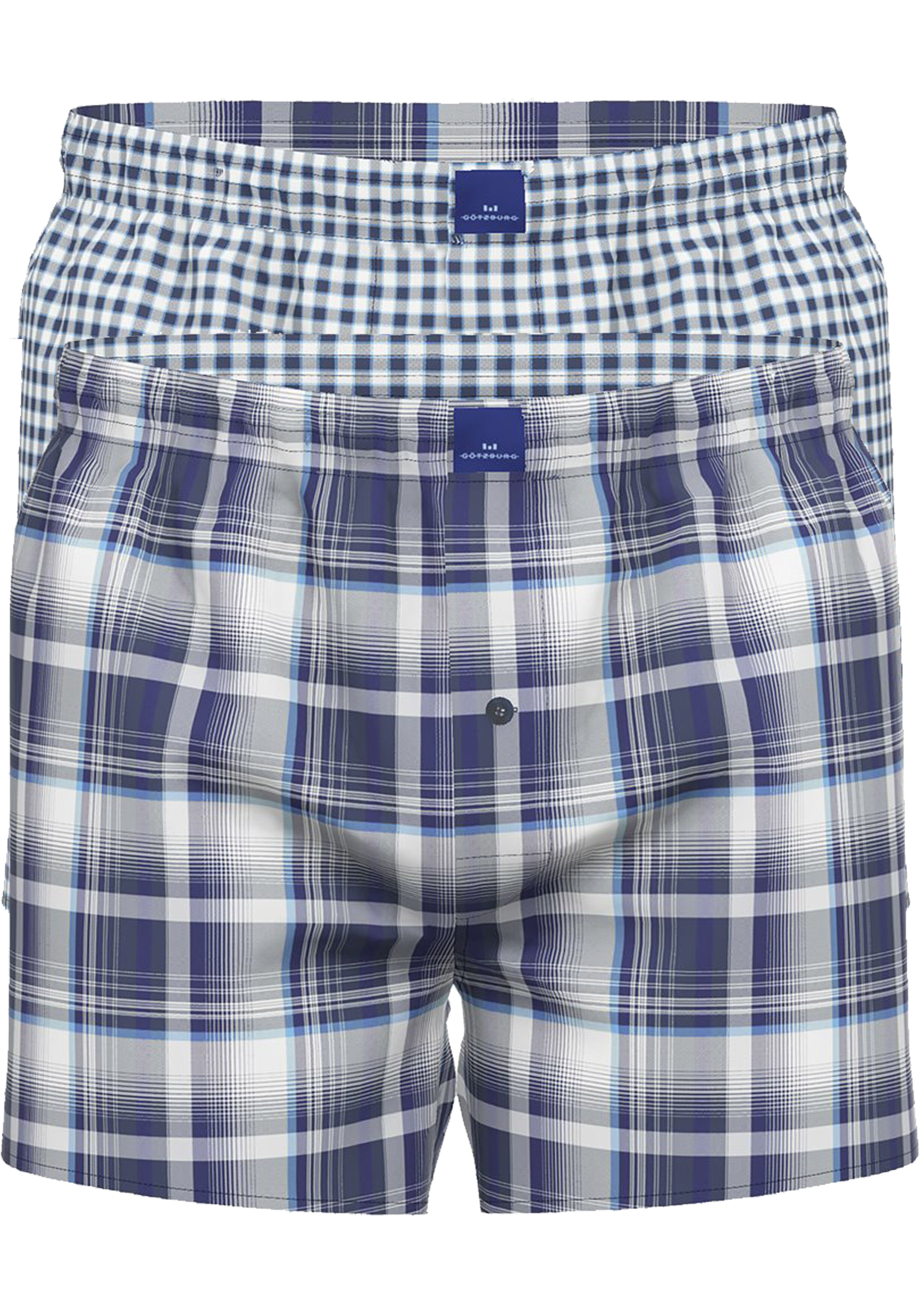 Gotzburg heren boxershorts geweven wijd model met gulp (2-pack), donkerblauw geruit