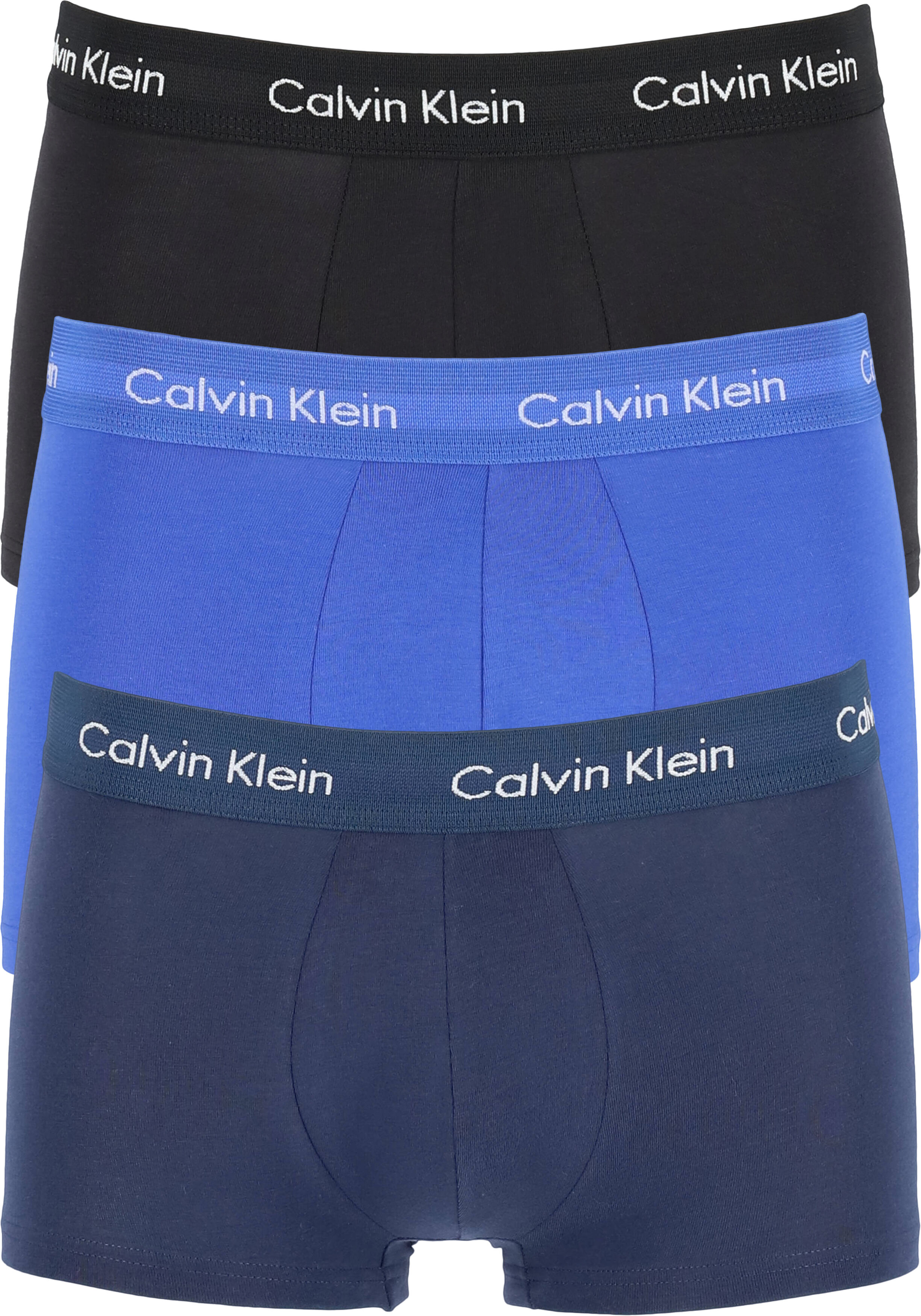 Calvin Klein low rise trunks (3-pack), lage heren boxers kort, kobalt, navy en zwart