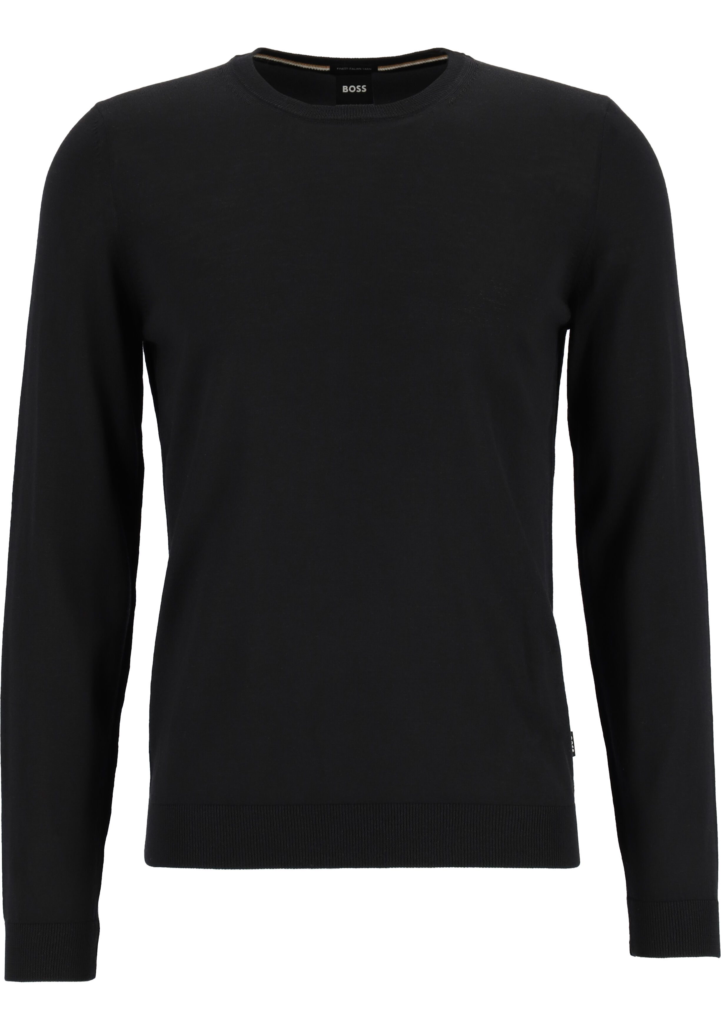 BOSS Leno heren trui wol, slim fit met O-hals, zwart