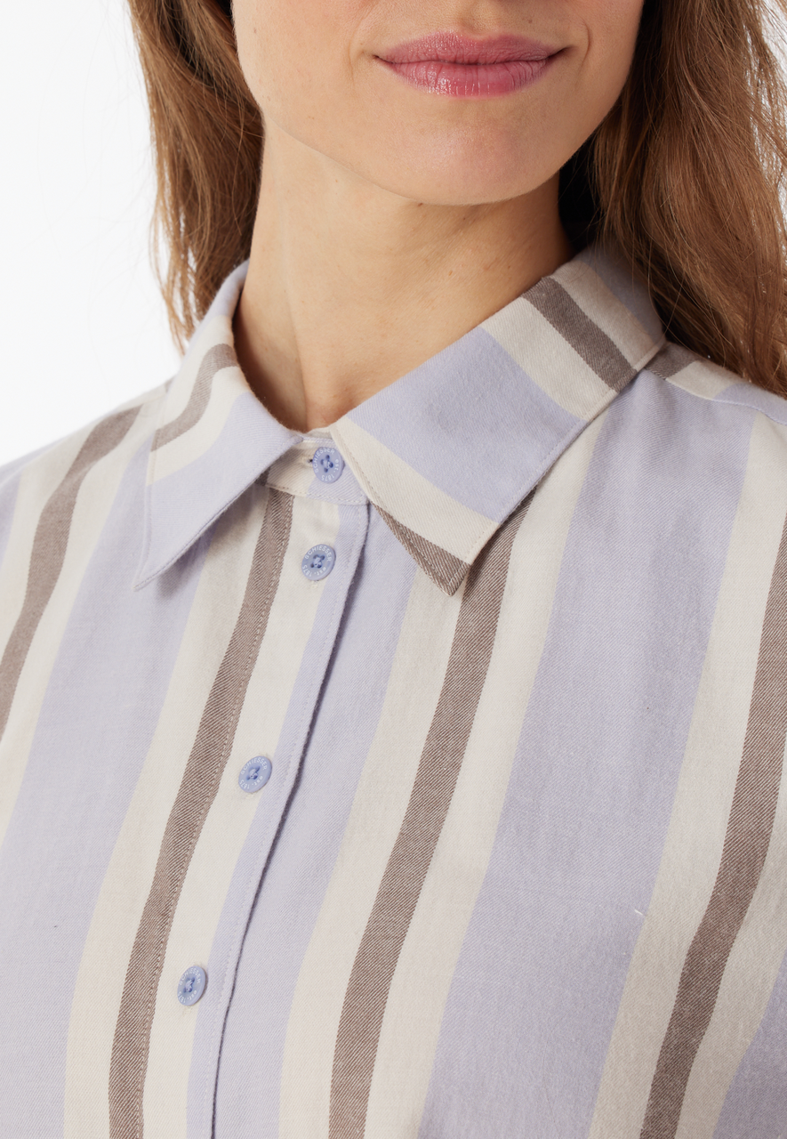 SCHIESSER Selected! Premium pyjamaset, dames pyjama lang flanel biologisch katoen gestreept lila
