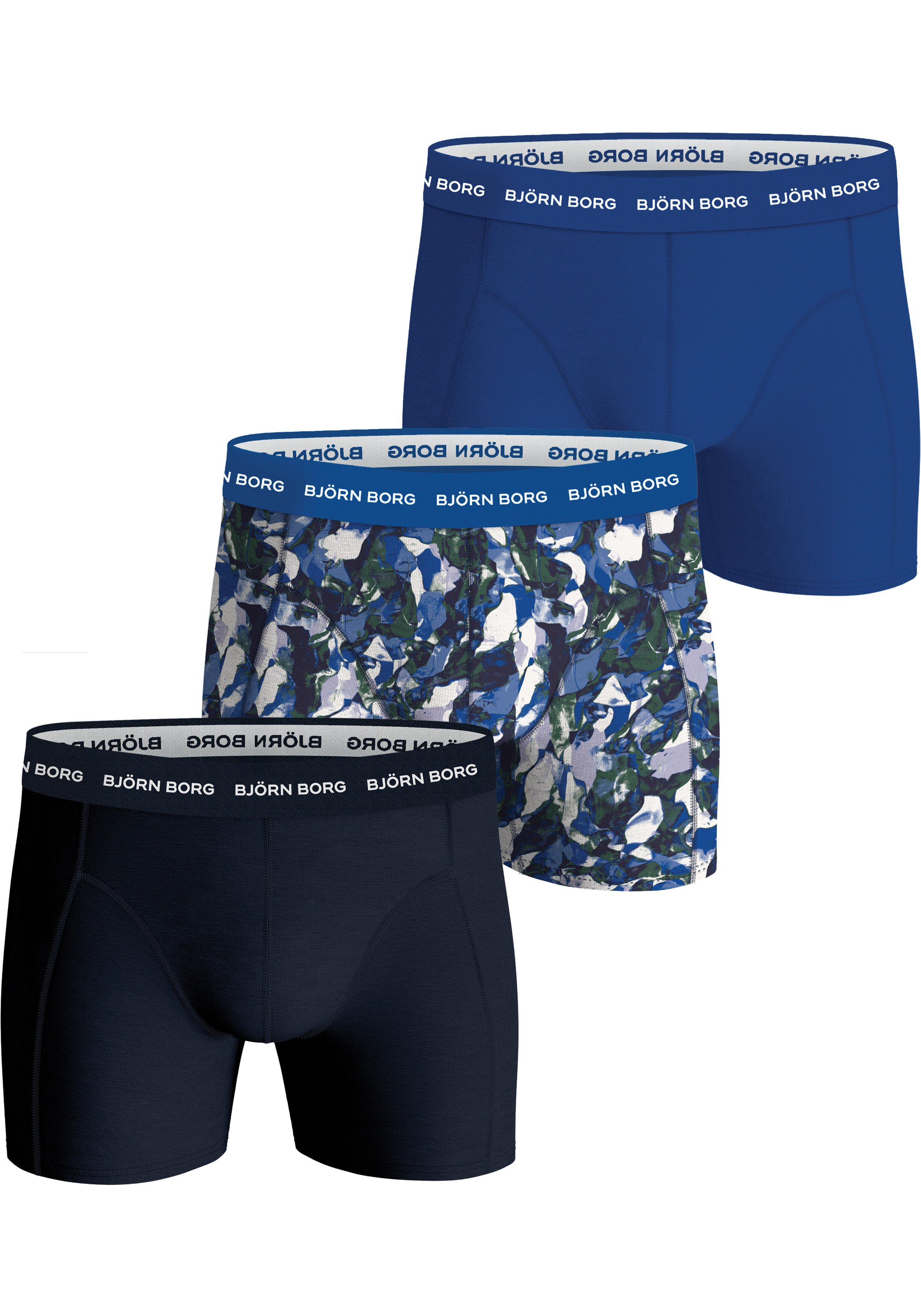 Bjorn Borg Cotton Stretch boxers, heren boxers normale lengte (3-pack), blauw, print, navy blauw