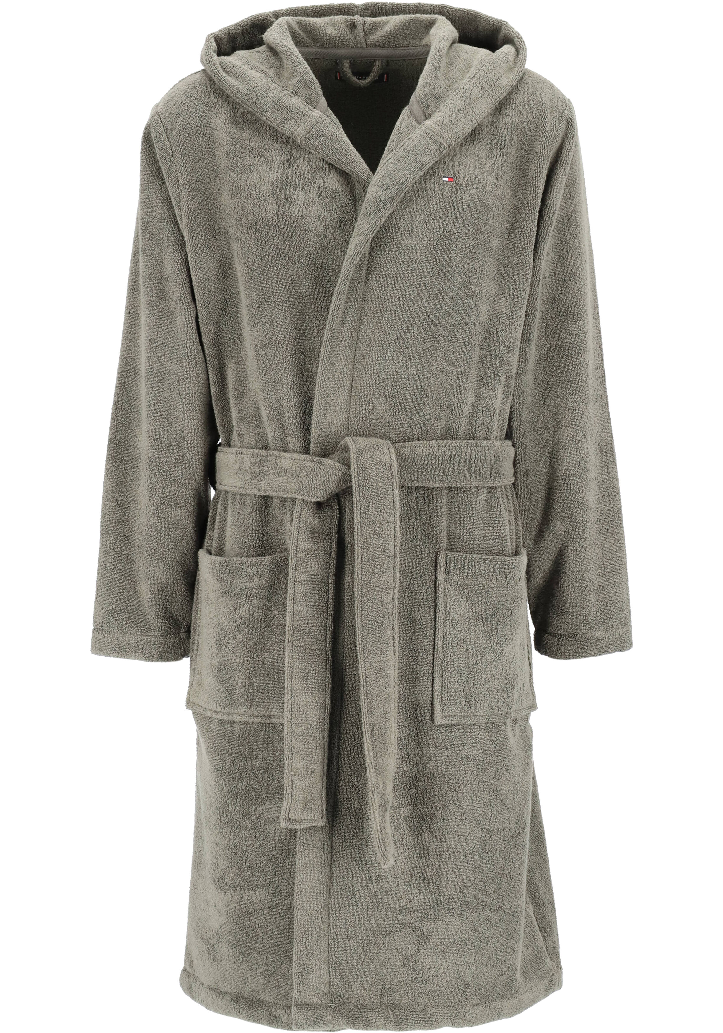 Tommy Hilfiger heren badjas, dik badstof met capuchon, grijs
