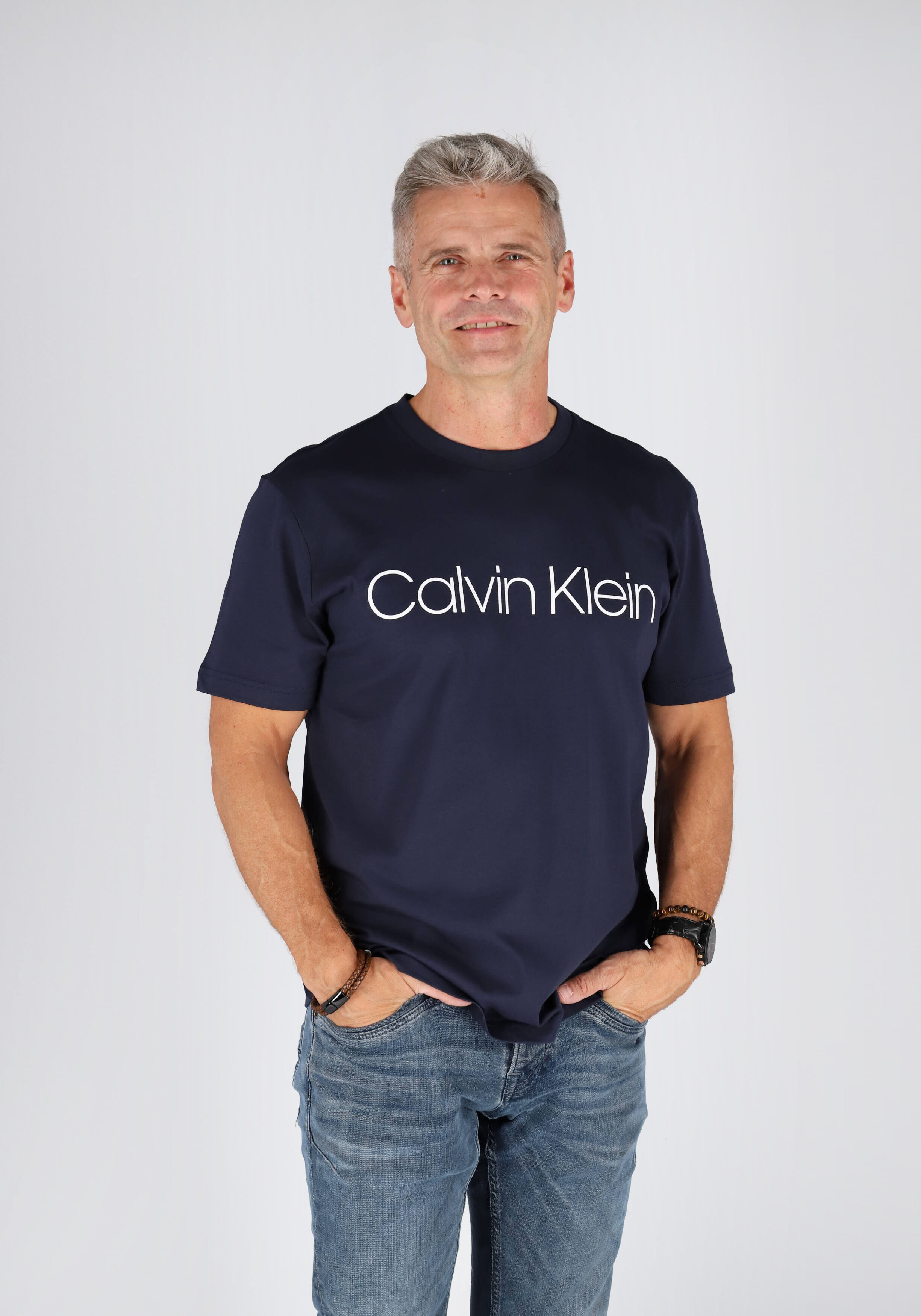 Calvin Klein Cotton Front Logo T-shirt, heren T-shirt korte mouw O-hals, blauw
