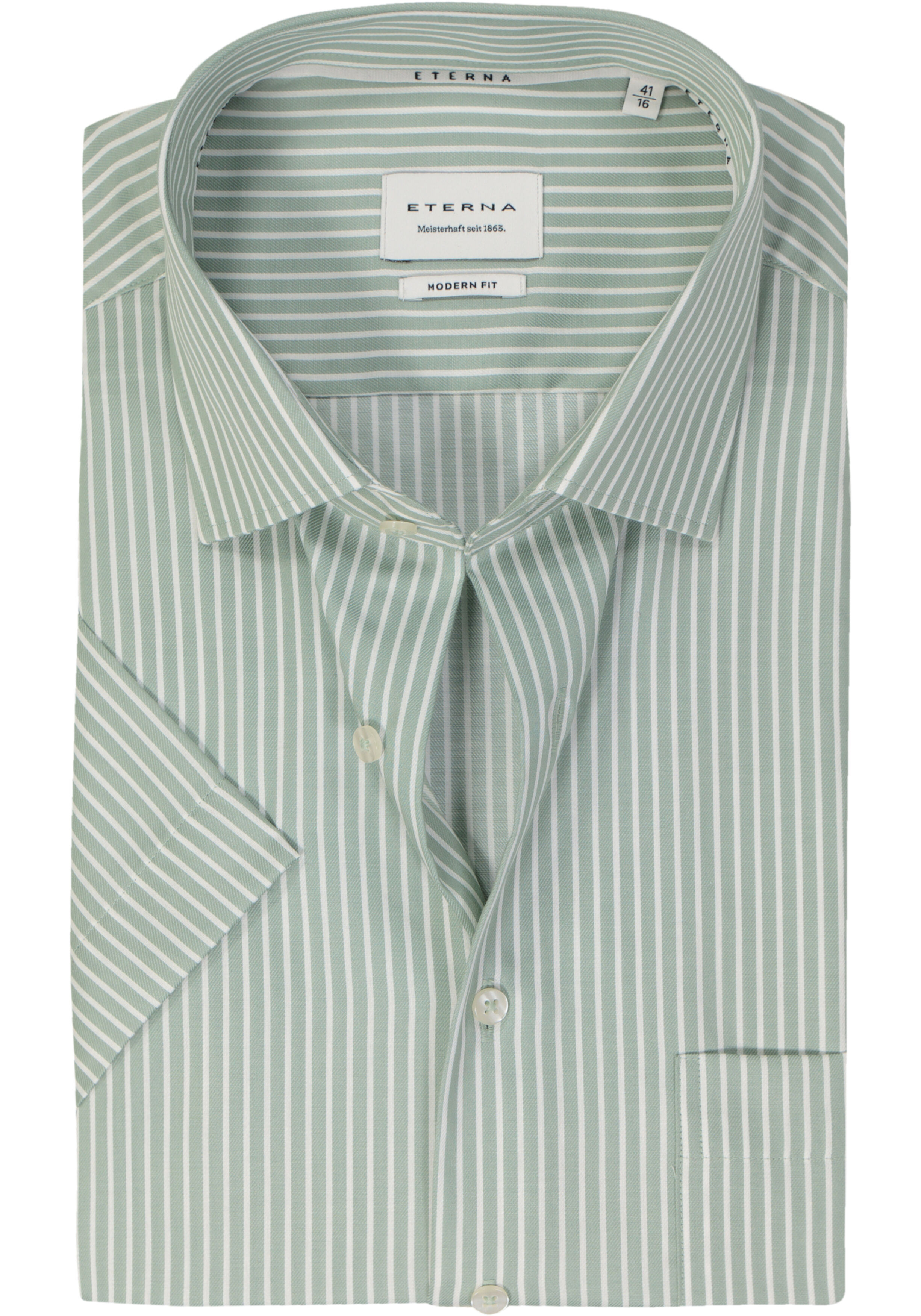 ETERNA modern fit overhemd korte mouw, twill, lichtgroen met wit gestreept