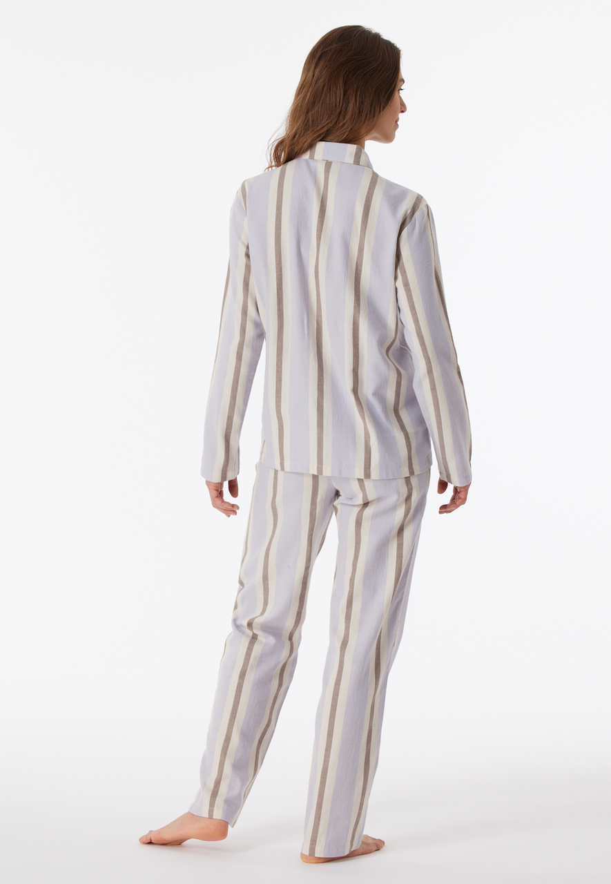 SCHIESSER Selected! Premium pyjamaset, dames pyjama lang flanel biologisch katoen gestreept lila