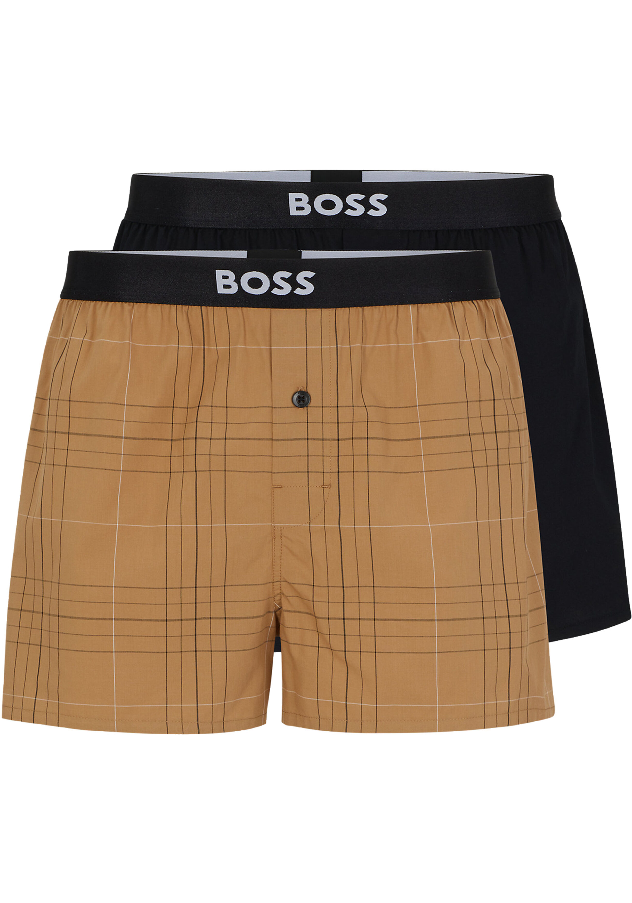 HUGO BOSS boxershorts woven (2-pack), heren boxers wijd model, zwart en beige geruit