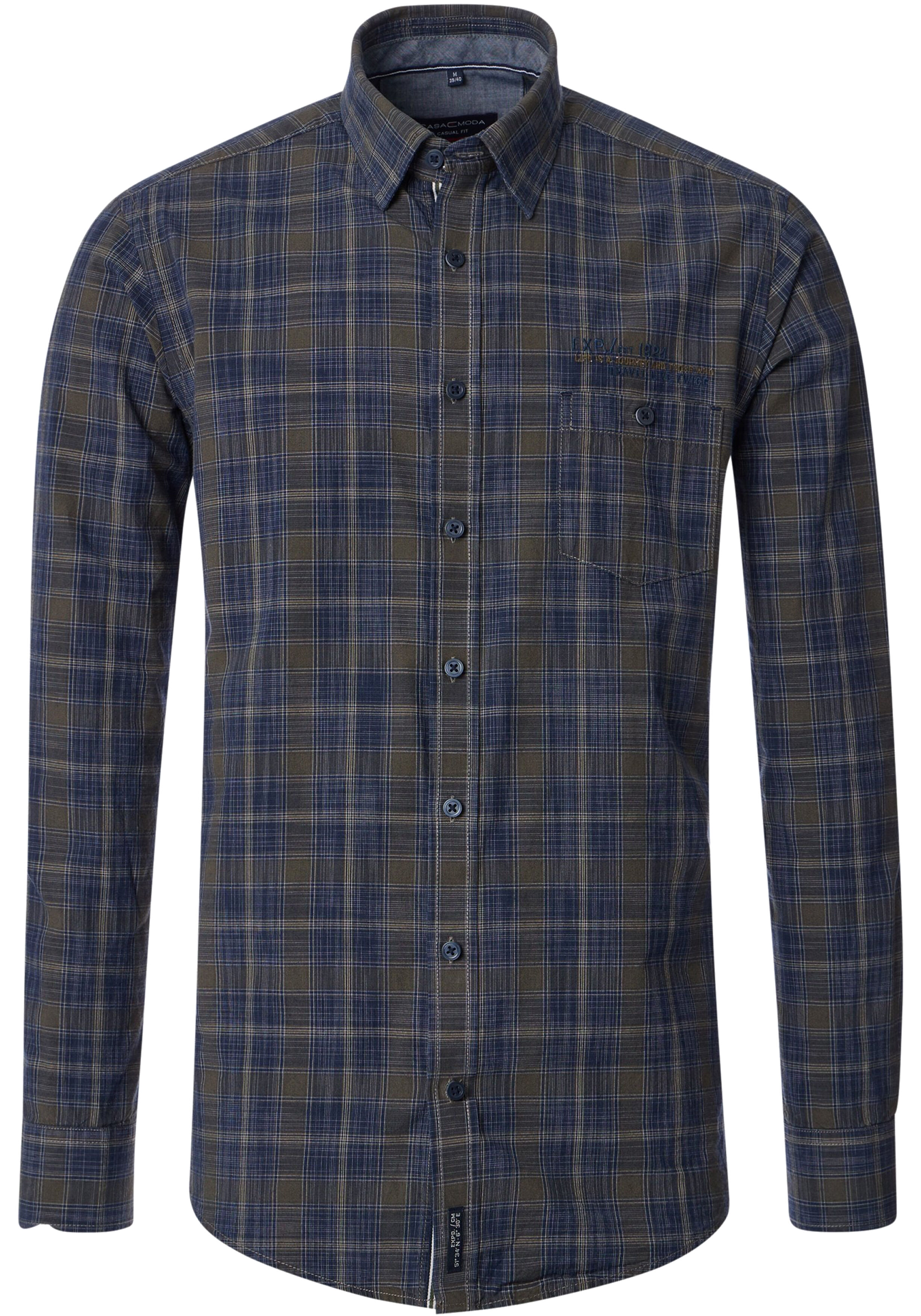 CASA MODA Sport casual fit overhemd, popeline, groen met blauw geruit