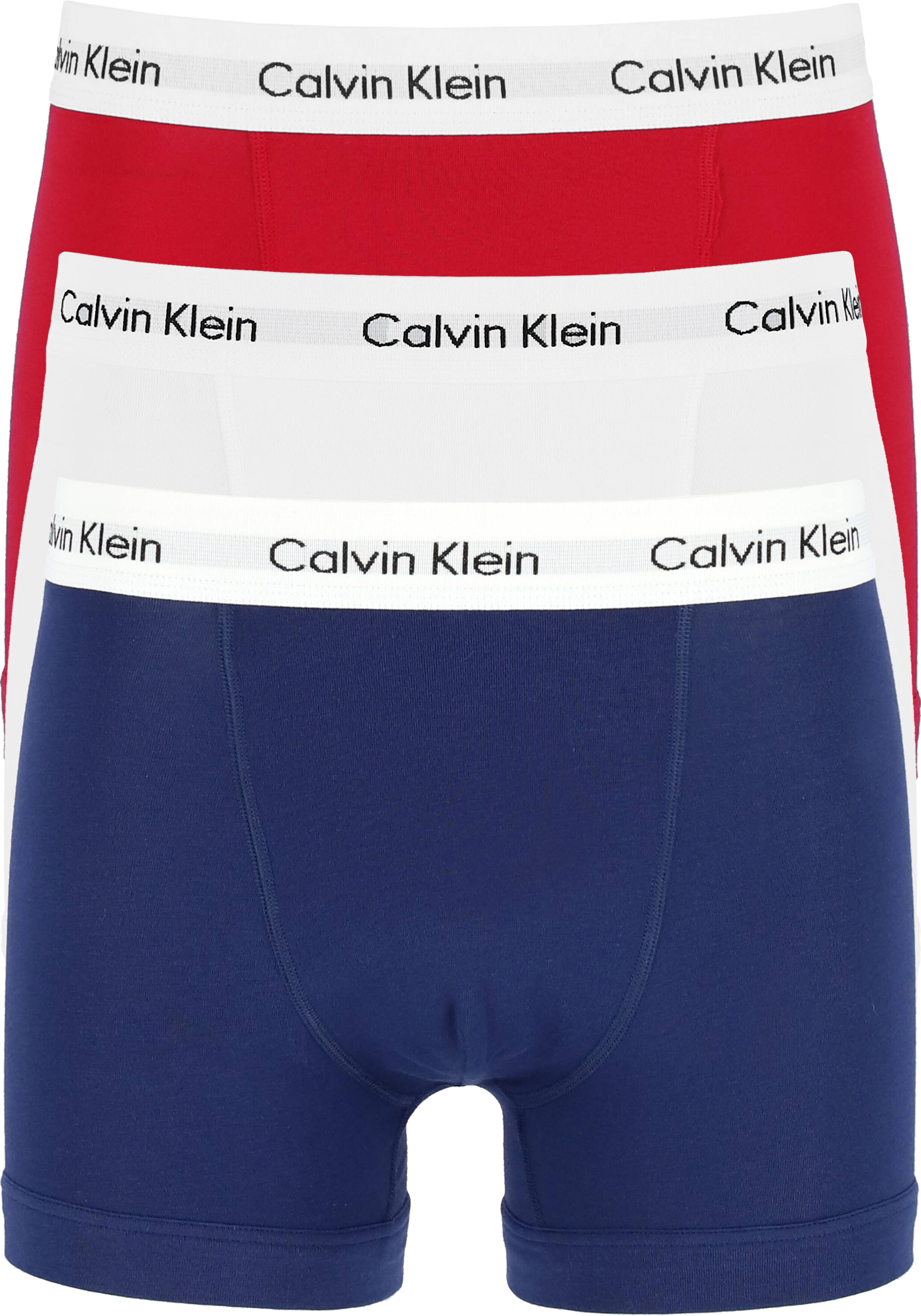 Calvin Klein trunks (3-pack), heren boxers normale lengte, rood, wit en blauw