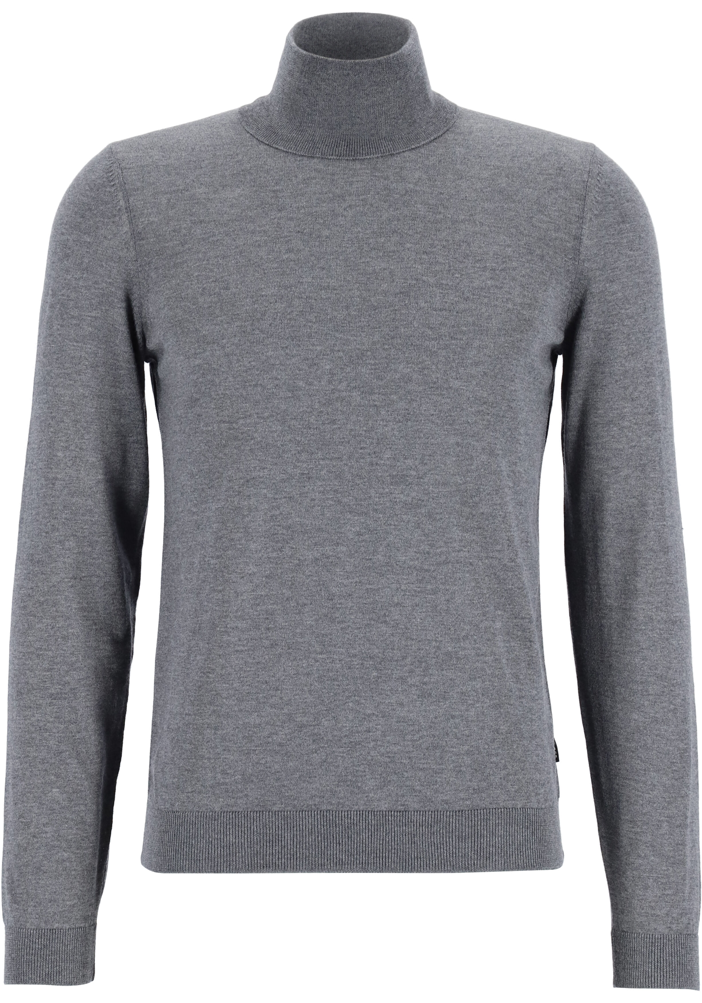 BOSS Musso, heren trui wol, slim fit coltrui, grijs