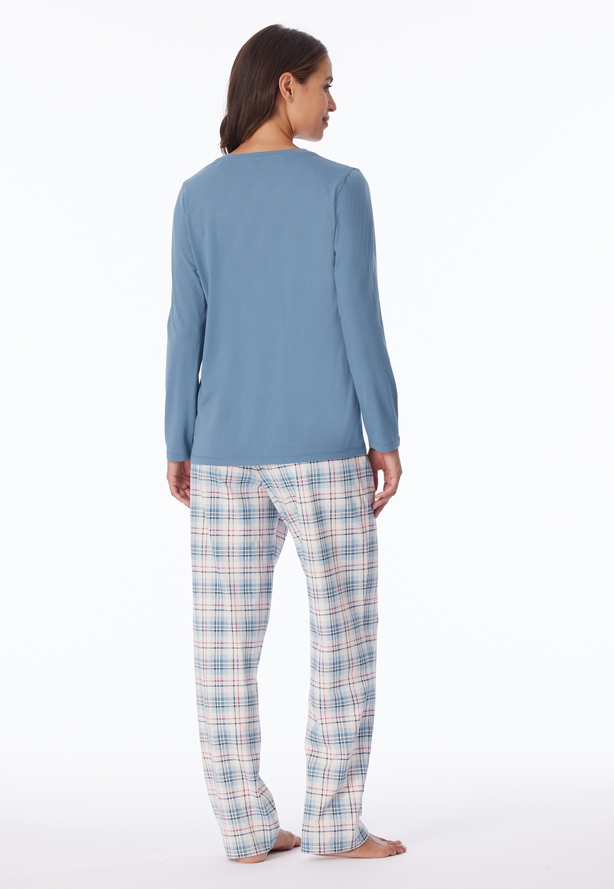 SCHIESSER Comfort Essentials pyjamaset, dames pyjama lang blauw-grijs