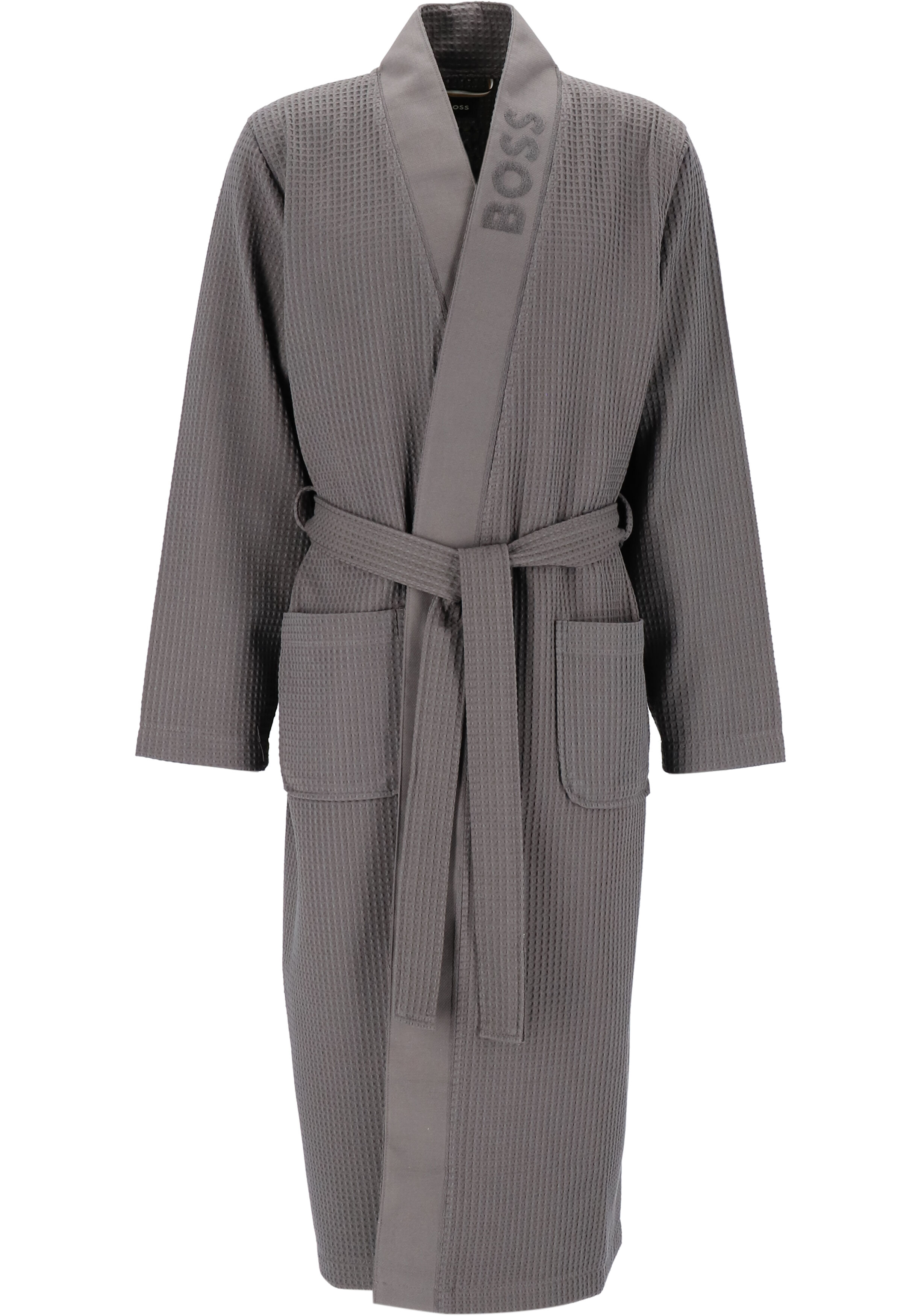 BOSS Waffle Kimono, heren ochtendjas (middeldik), middengrijs