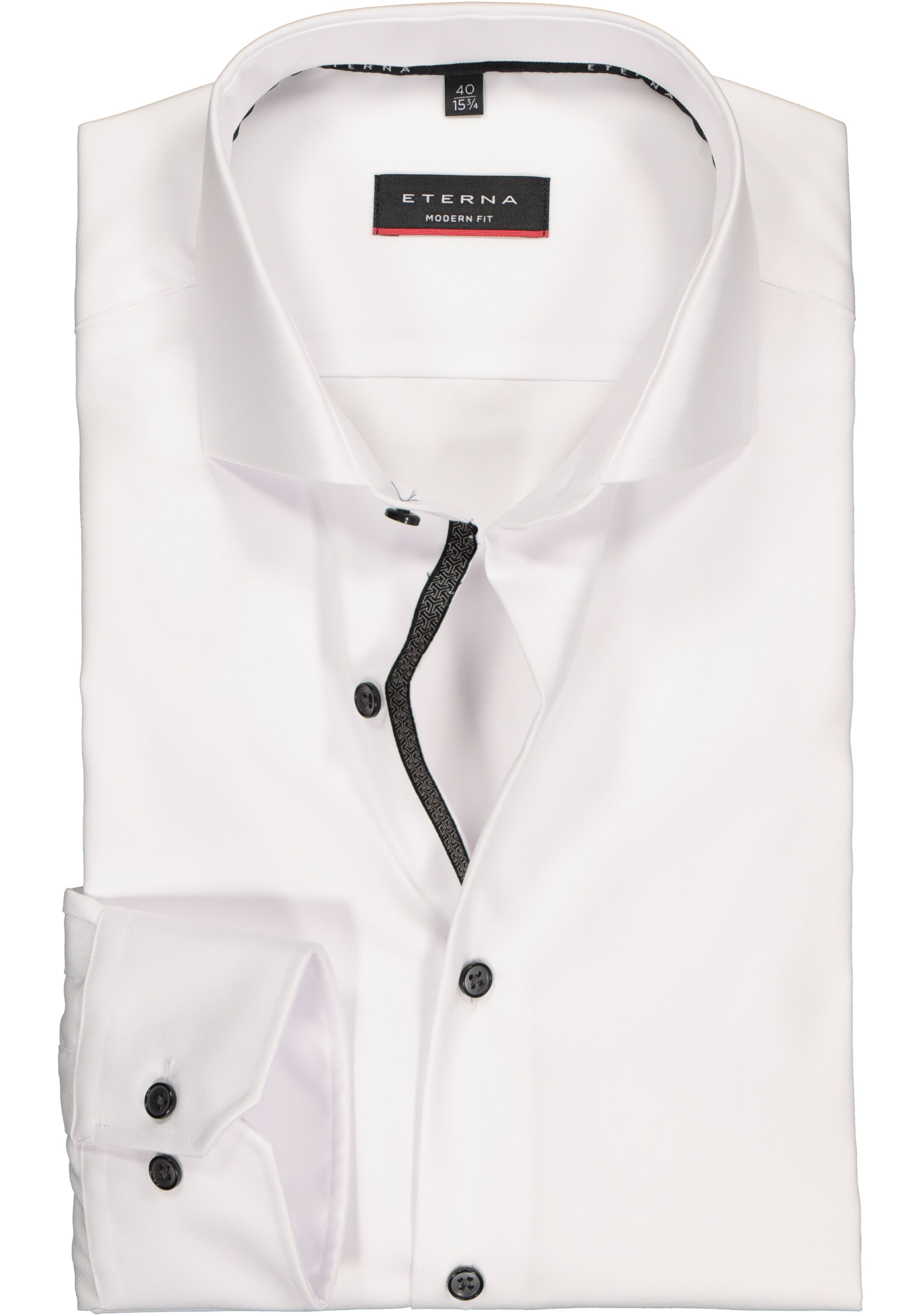ETERNA modern fit overhemd, niet doorschijnend twill heren overhemd, wit (zwart contrast)