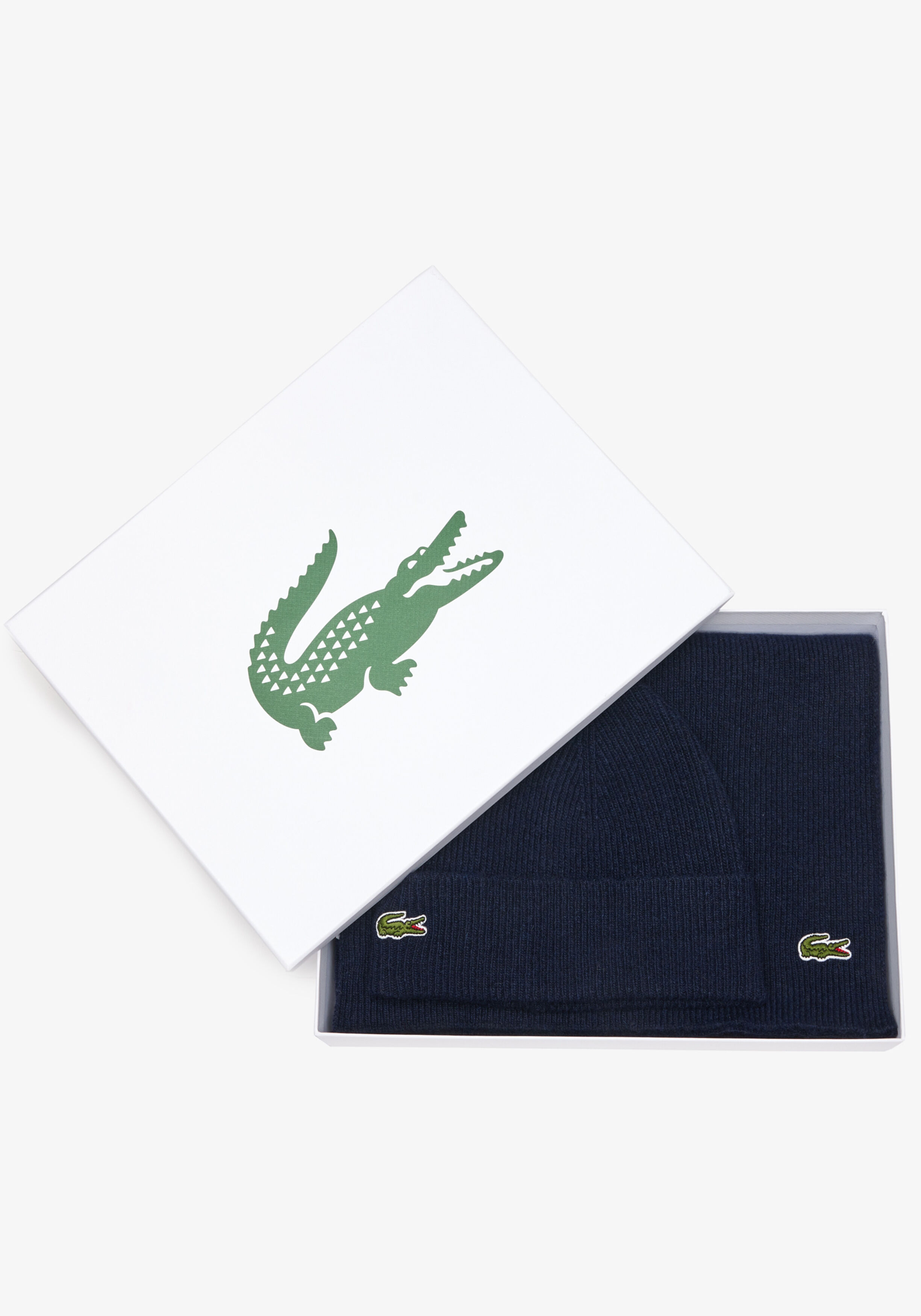Lacoste muts en sjaal wol, unisex gebreide muts en sjaal, donkerblauw