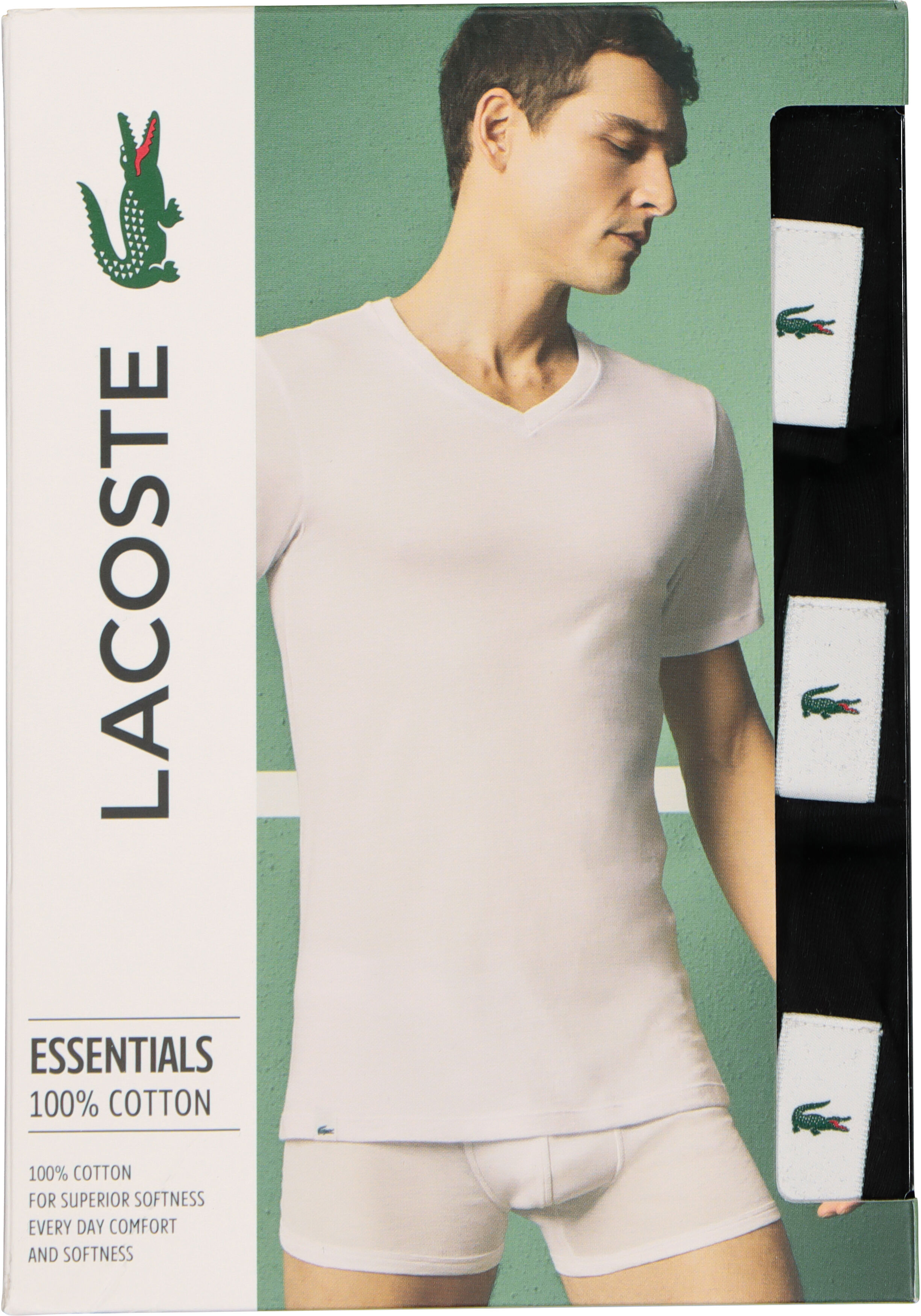 Lacoste T-shirts slim fit (3-pack), heren T-shirts V-hals, zwart